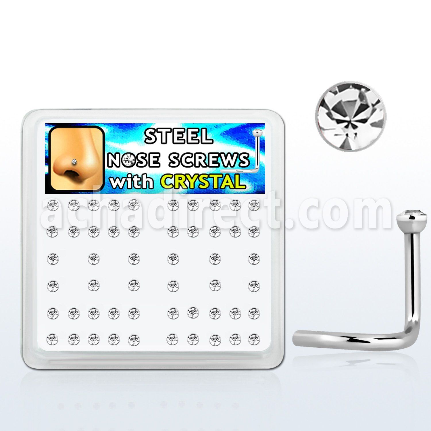 nsc18xc caja piercing nariz l acero 316l 1mm cristal redondo 2mm mayorista