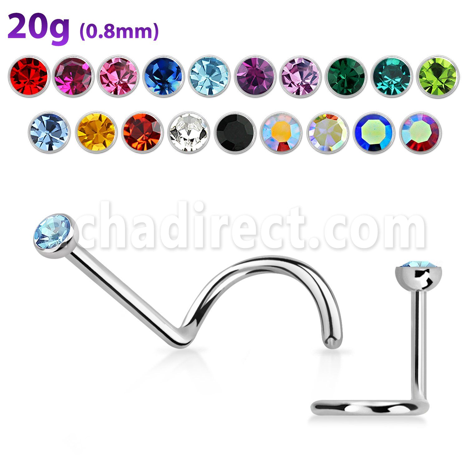 nsc piercing nariz l acero quirurgico media bola 2mm cristal redondo distribuidor