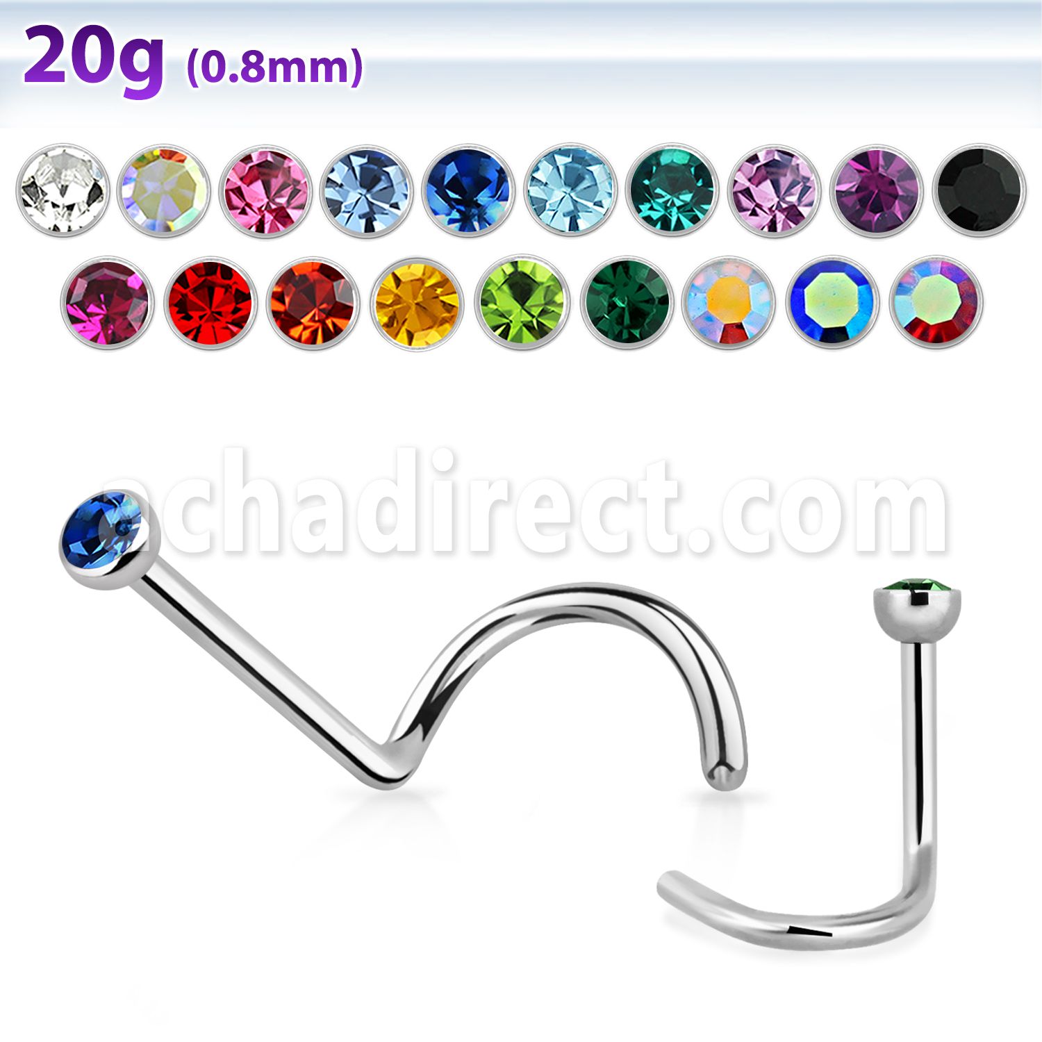 nsc piercing nariz l acero quirurgico media bola 2mm cristal redondo distribuidor