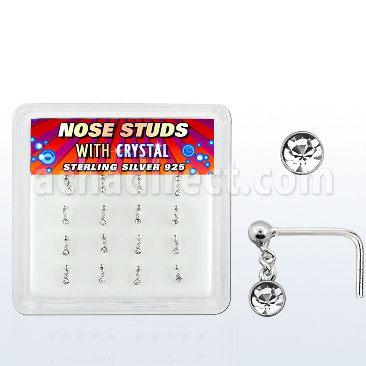 nsdc16 caja display 16 piercing nariz l plata esterlina 925 0 6mm bola plata lisa cristal claro redondo colgado 1 5mm venta