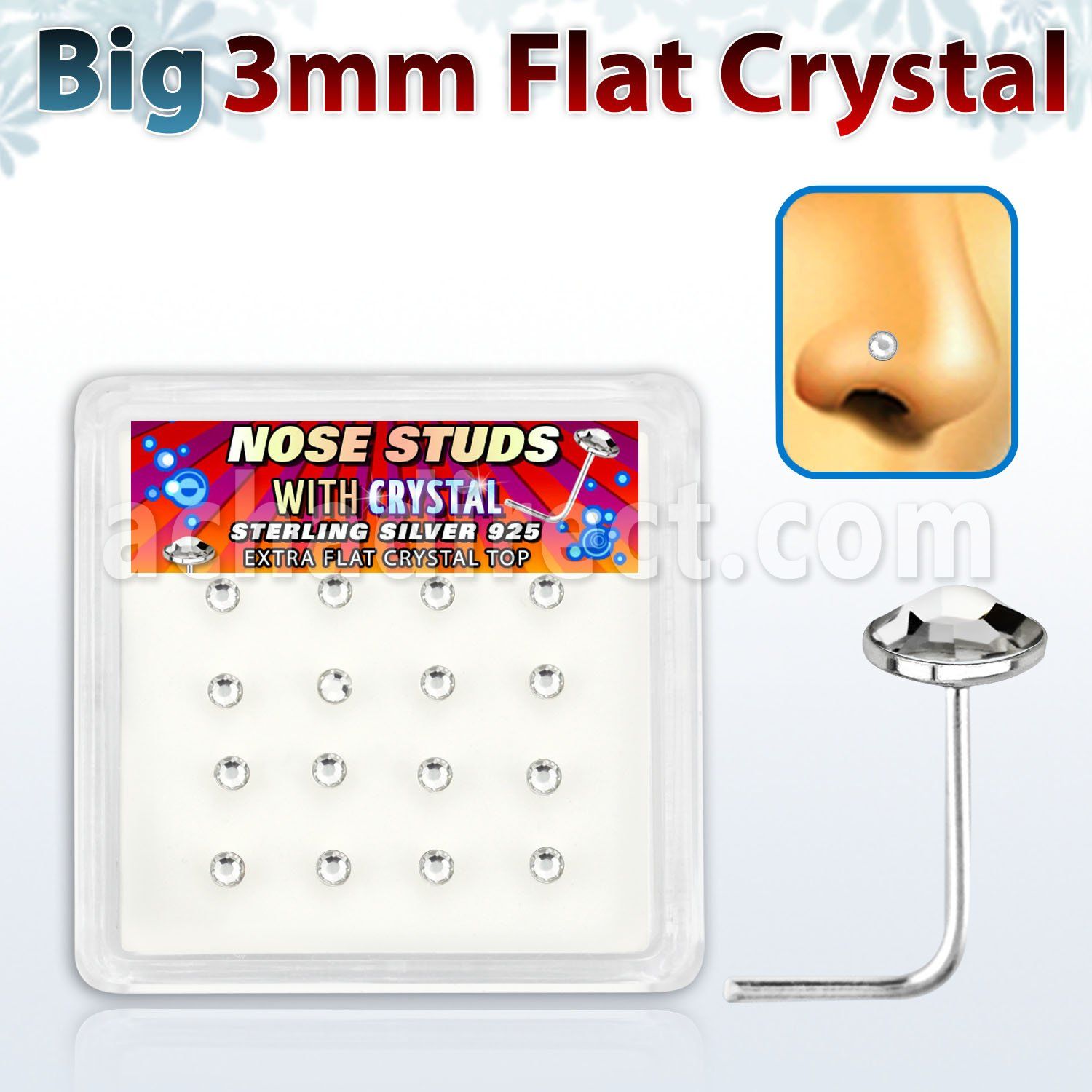 nsfb16c caja display 16 piercing nariz l plata esterlina 925 0 6mm cristal claro redondo 3mm extra plano mayorista