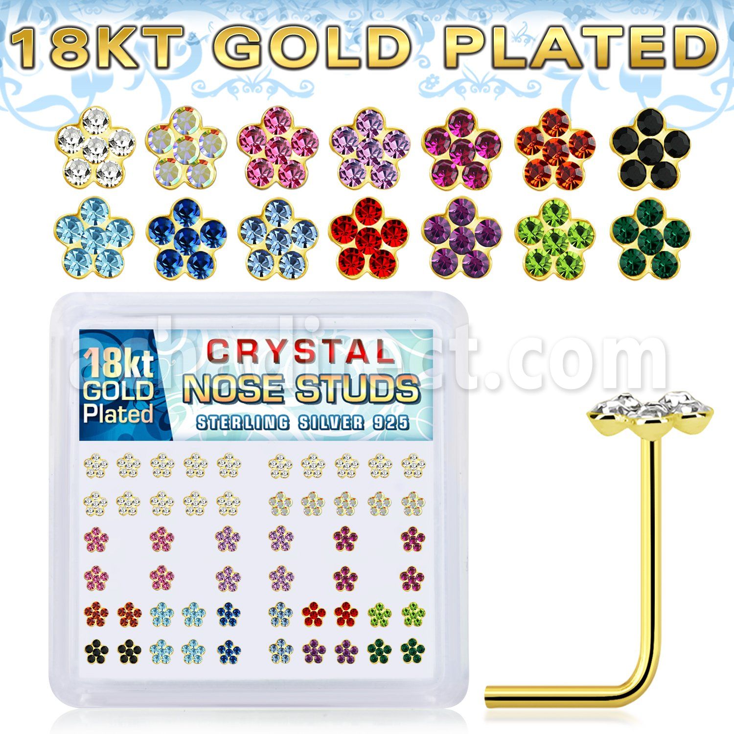 nsflbxsg 18k gold plated silver nose studs assorted color