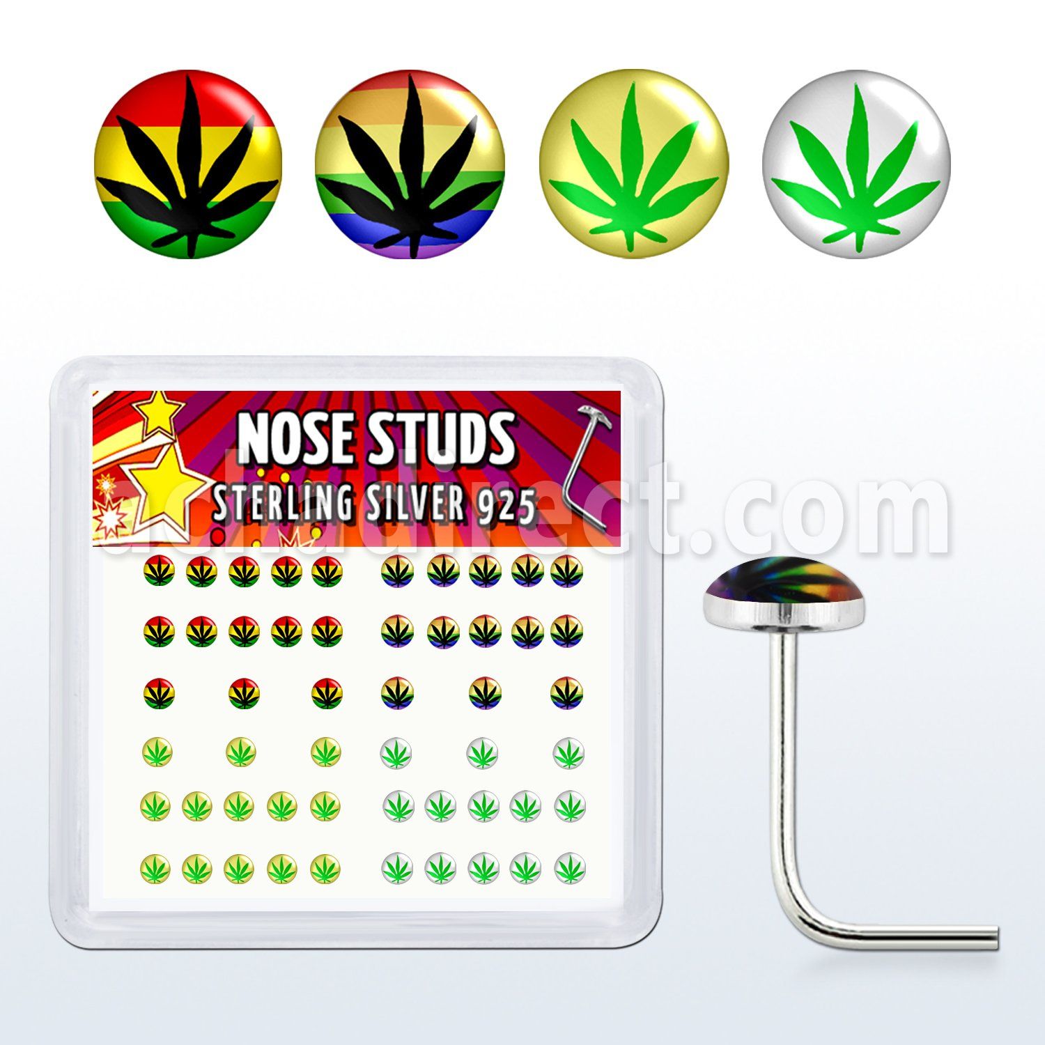 nslgx1 caja display piercing nariz l plata esterlina 925 0 6mm disenos variados logos marihuana mayorista