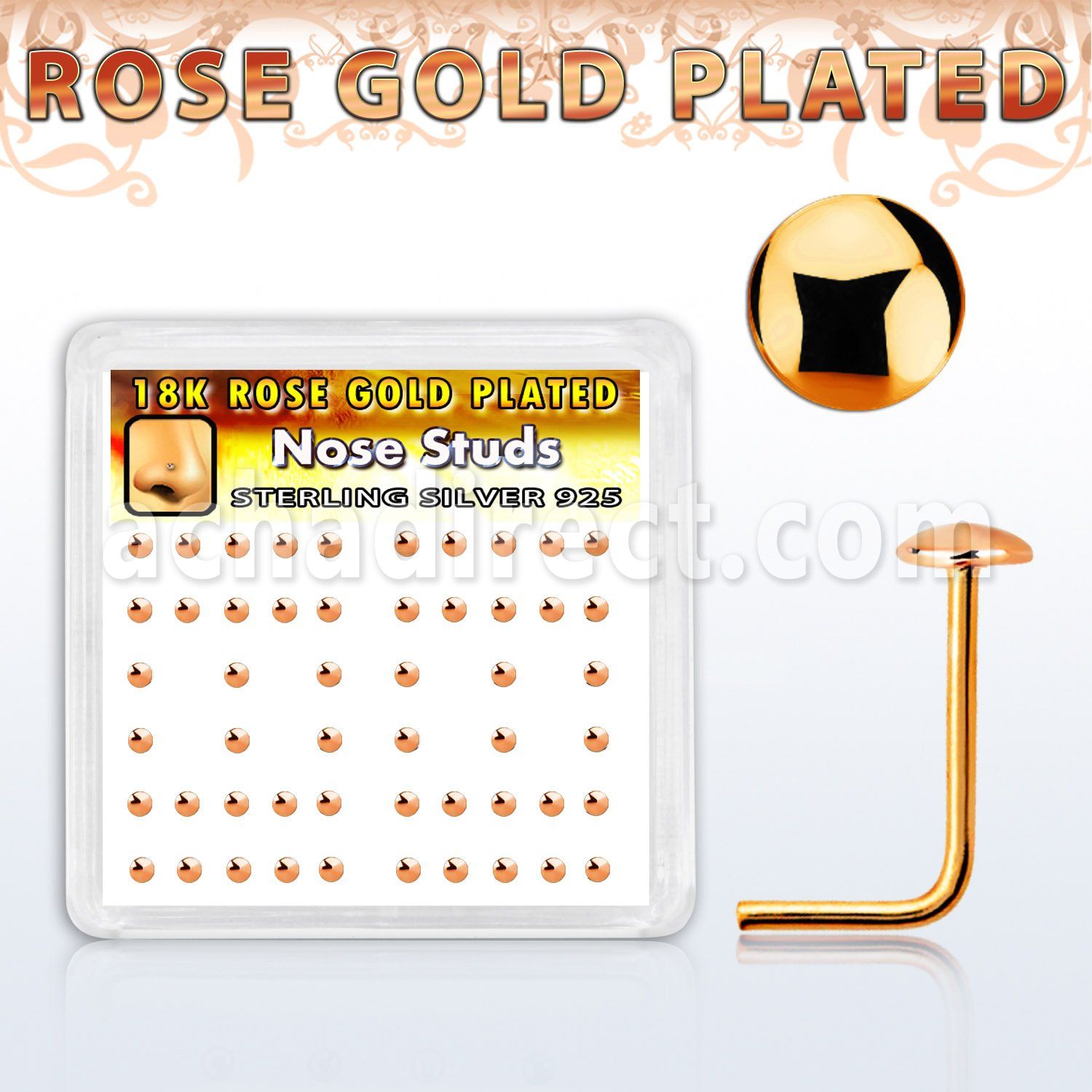 nsmx3rs caja display 52 piercing nariz plata 925 0 6mm oro rosa redonda 2mm distribuidor