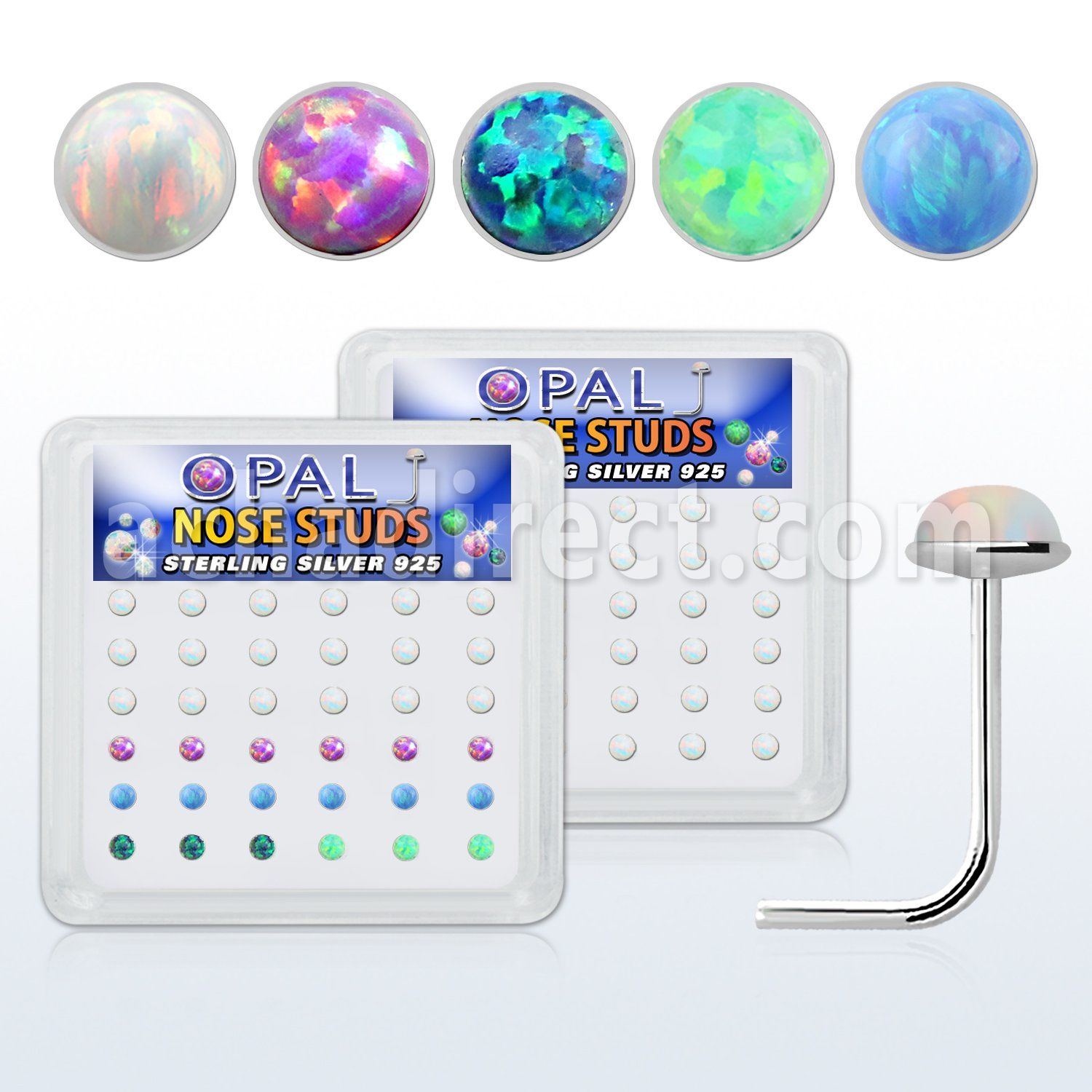 nso25 caja 36 piercing nariz l plata 925 0 6mm opalos sinteticos redondos 2 5mm distribuidor mayorista