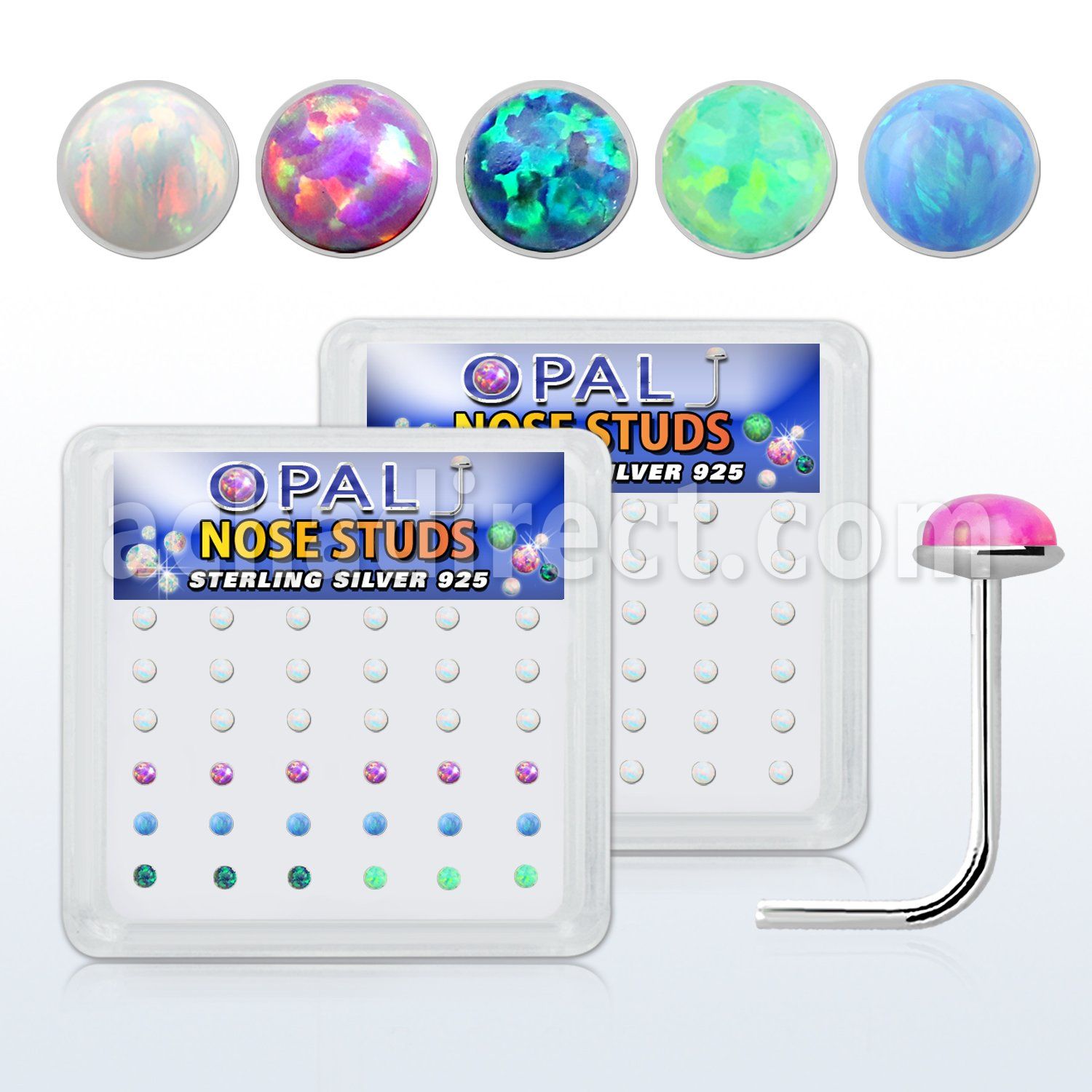 nso2 caja 36 piercing nariz l plata 925 0 6mm opalos sinteticos redondos 2mm mayorista