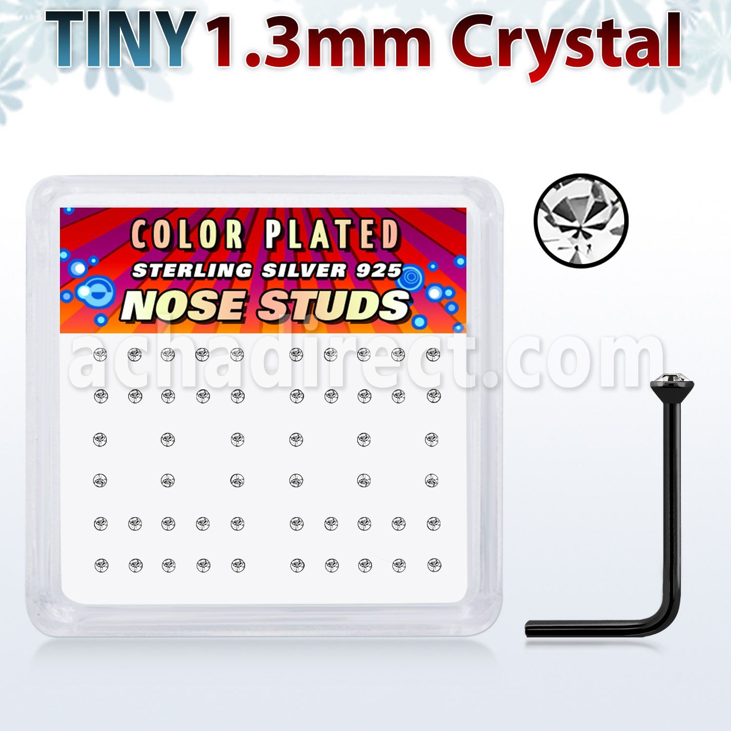 nsrb6xc caja display piercing nariz l plata 925 negro 0 6mm cristal redondo claro 1 25mm mayorista