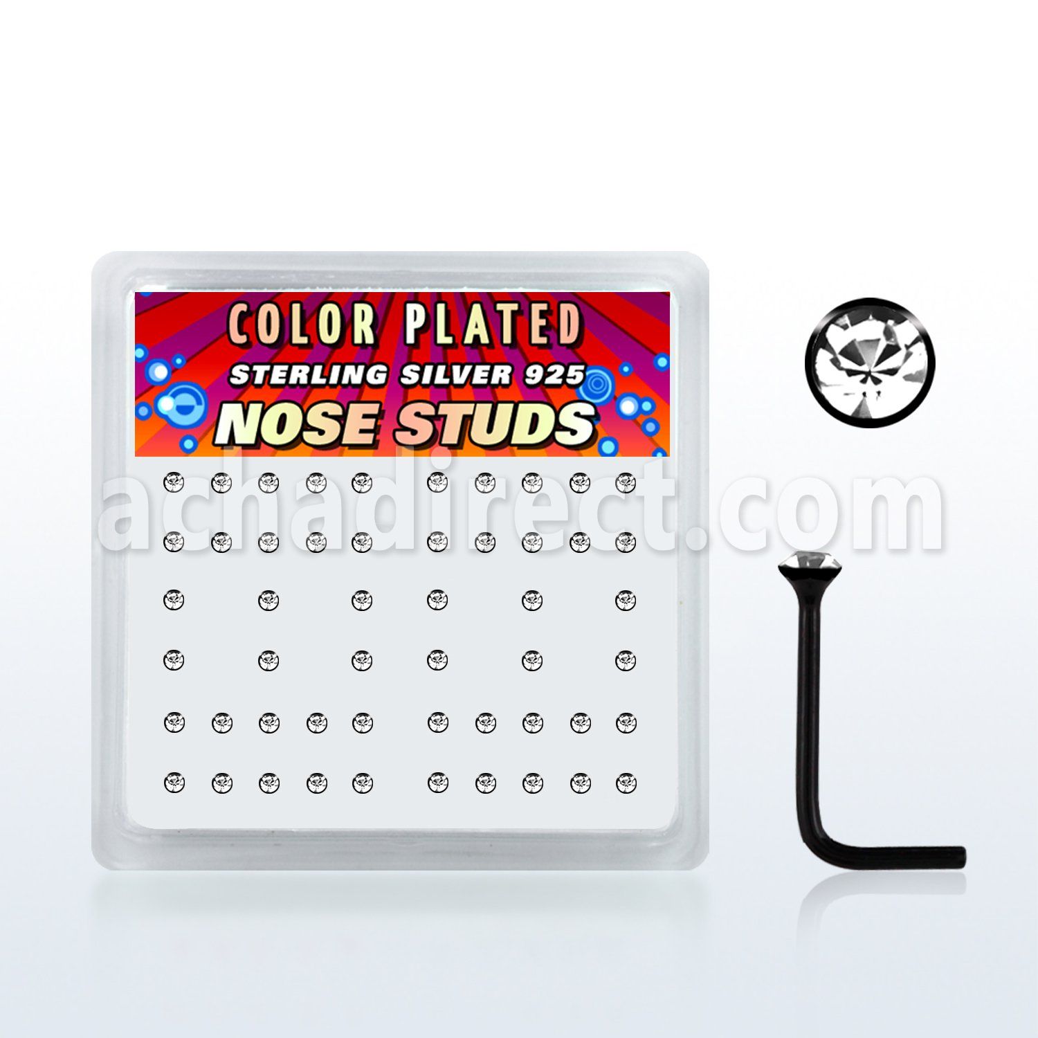 nsrbbxc caja display piercing nariz l plata esterlina 925 negro 0 6mm cristal claro al por mayor