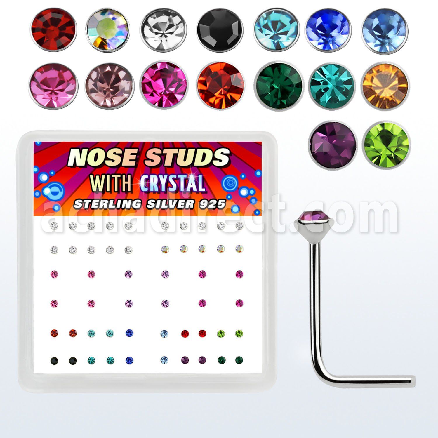 nsrdbxm caja display piercing nariz l plata esterlina 925 0 6mm cristal 1 5mm al por mayor