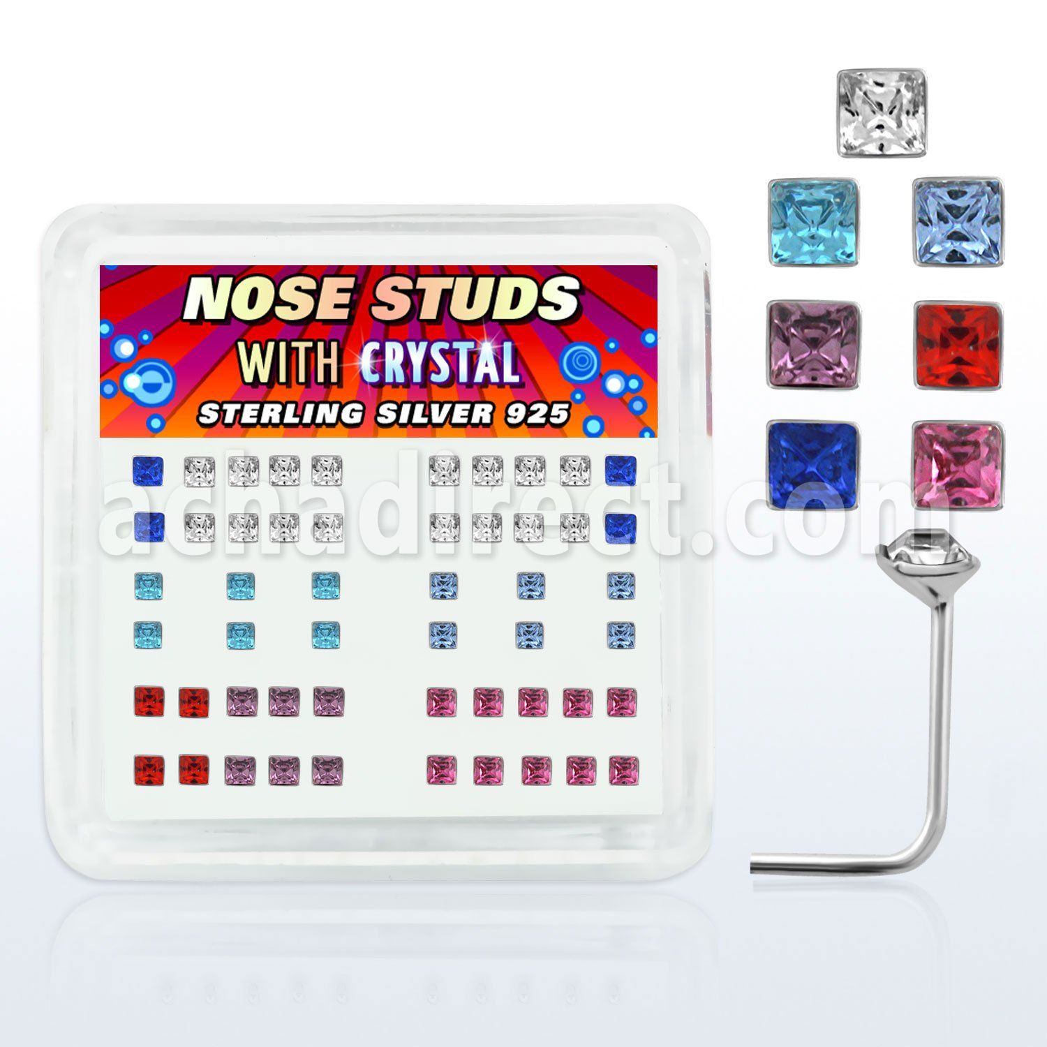 nssqbx caja display piercing nariz l plata esterlina 925 0 6mm cristal cuadrada mayorista