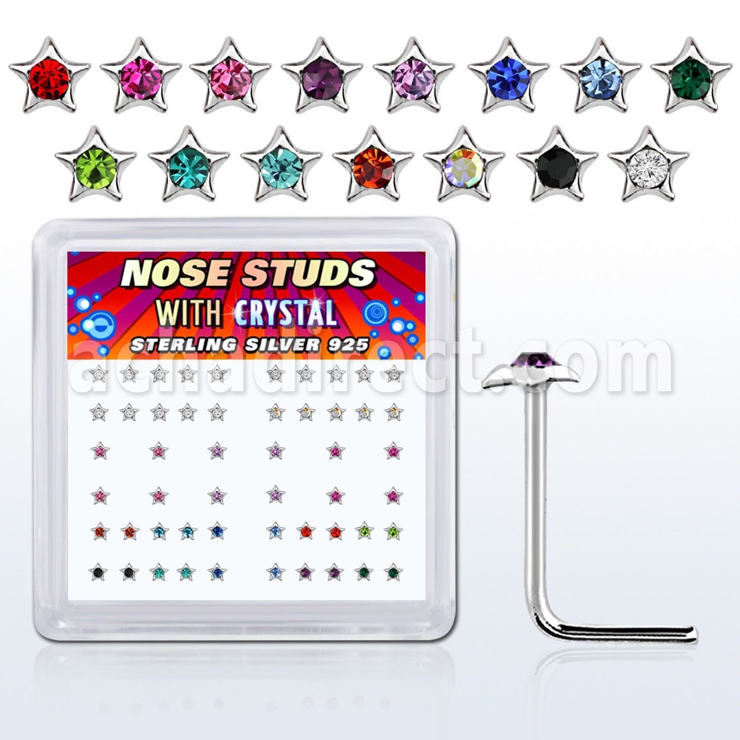 nsstxm caja display piercing nariz l plata esterlina 925 0 6mm estrella cristal centro redondo al por mayor
