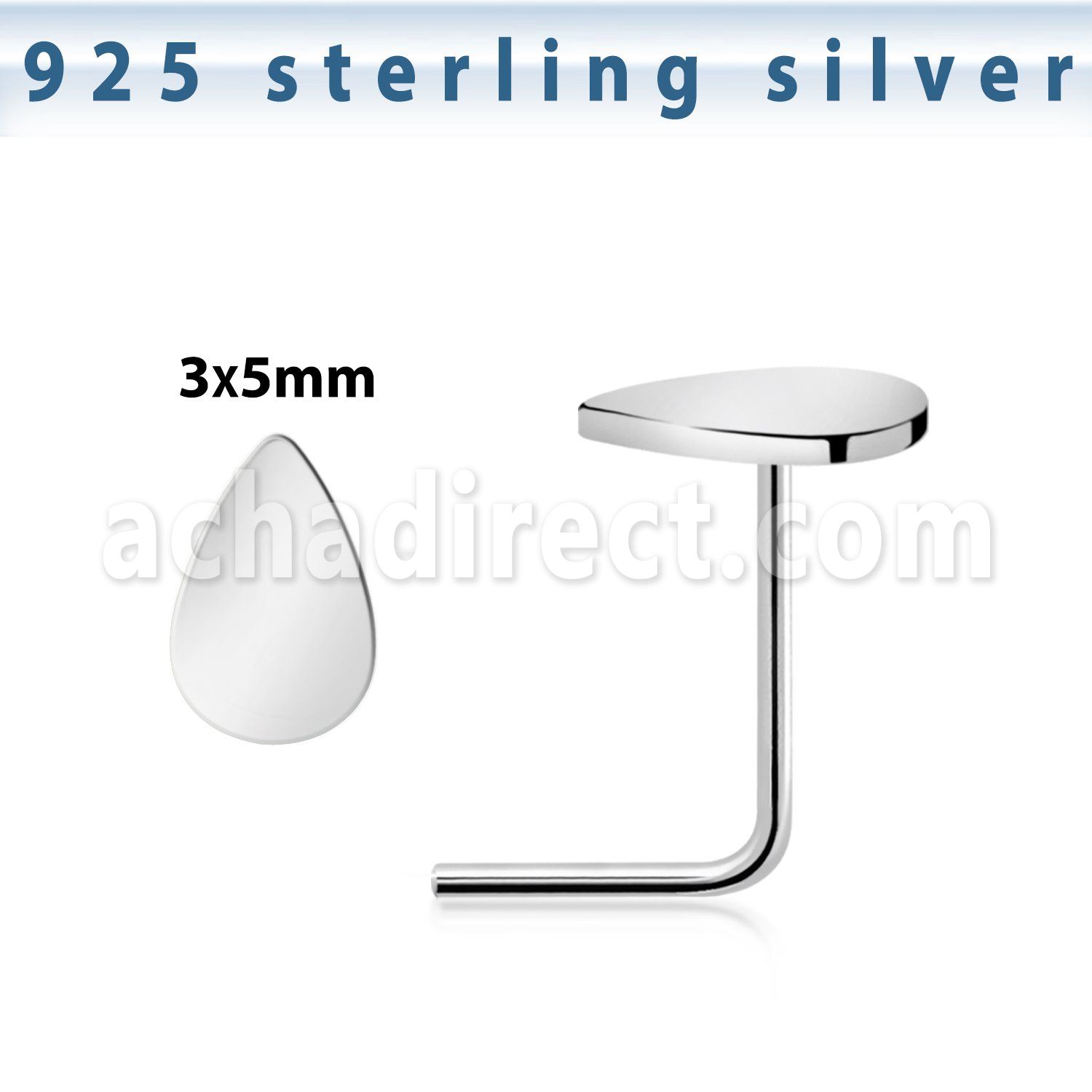 nsvdr 925 sterling silver nose stud teardrop shaped top