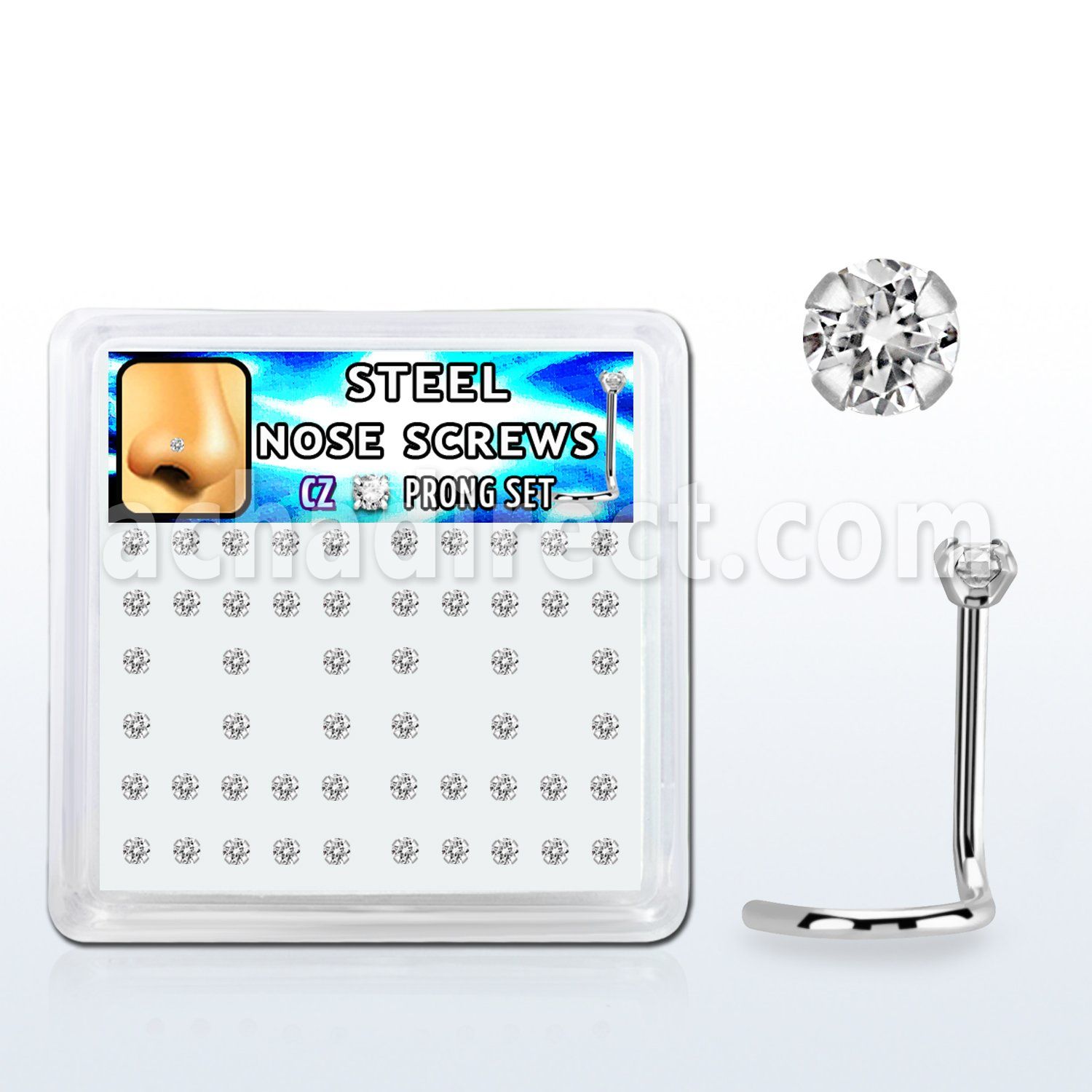 nswz2xc caja 52 piercing nariz l acero quirurgico zirconia redonda 2mm al por mayor