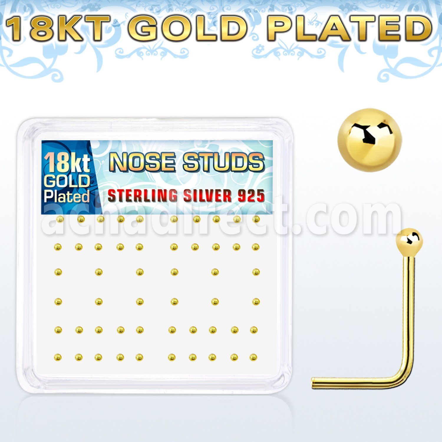 nsx18b caja display piercing nariz l plata esterlina 925 oro 18 kts 0 6mm bola 1 5mm al por mayor