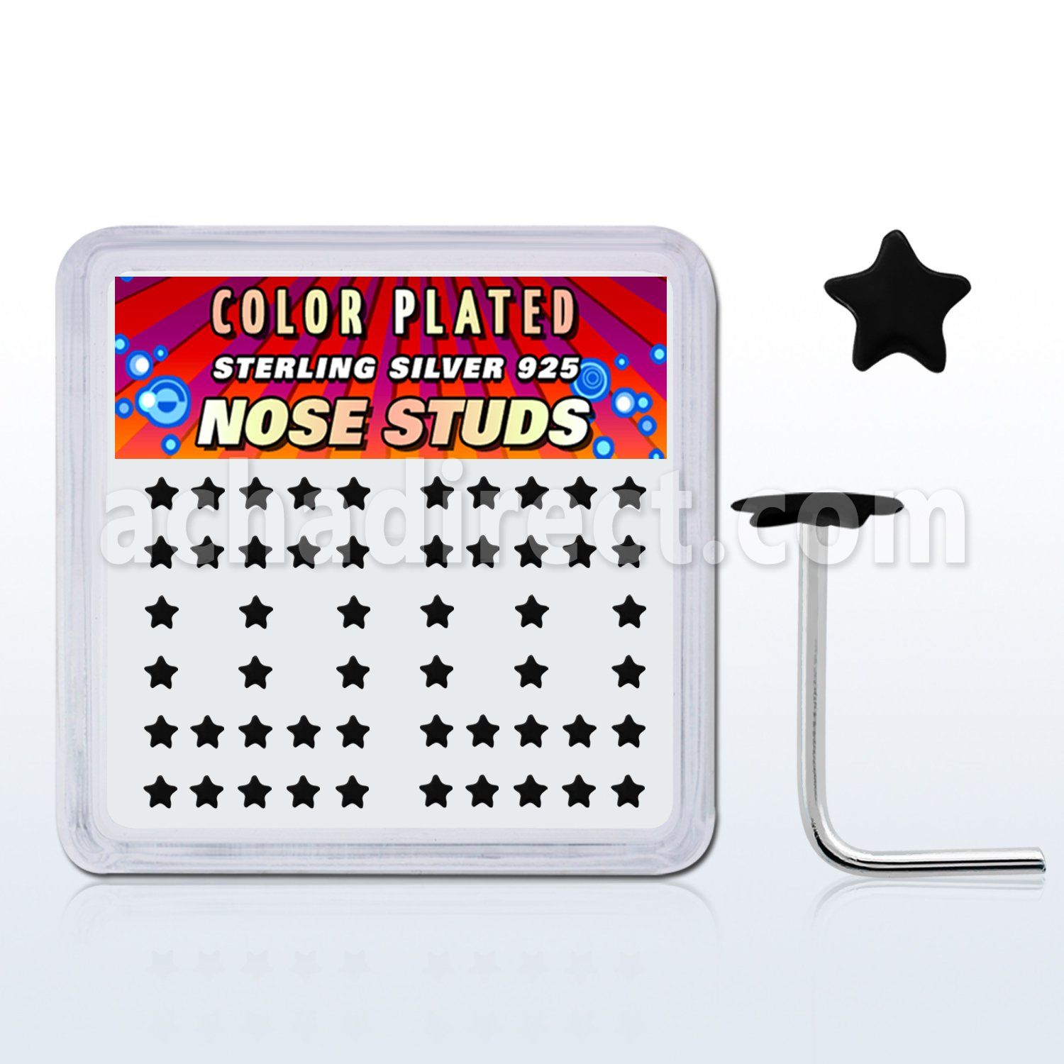 nsxsak caja display piercing nariz l plata esterlina 925 0 6mm estrella negro 2 3mm al por mayor