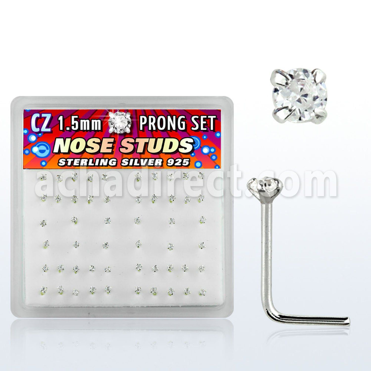 nszbc caja display piercing nariz l plata esterlina 925 0 6mm zirconia claras redondas 1 5mm mayorista