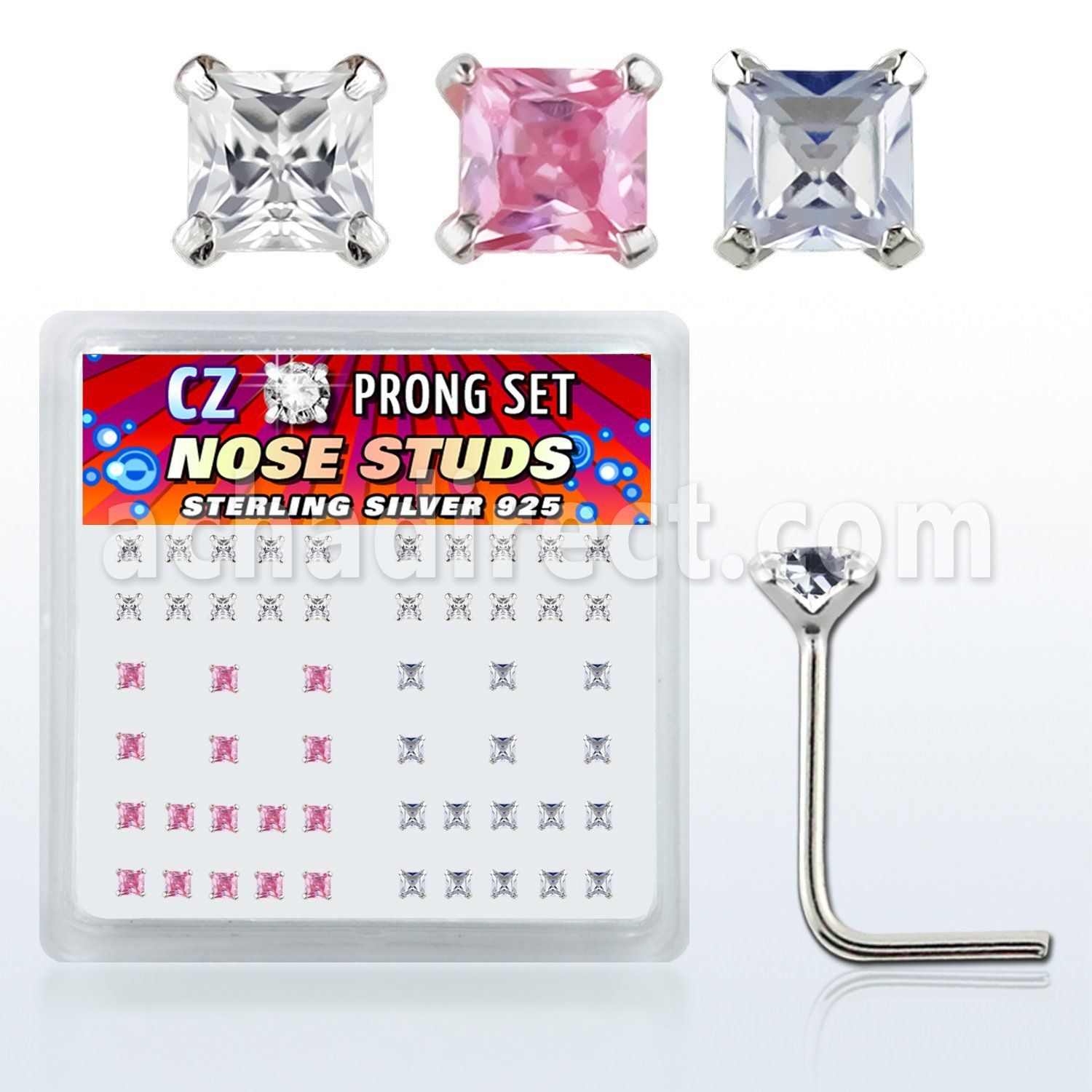 nszbqm caja display piercing nariz l plata esterlina 925 0 6mm zirconia cuadrado 2mm distribuidor mayorista