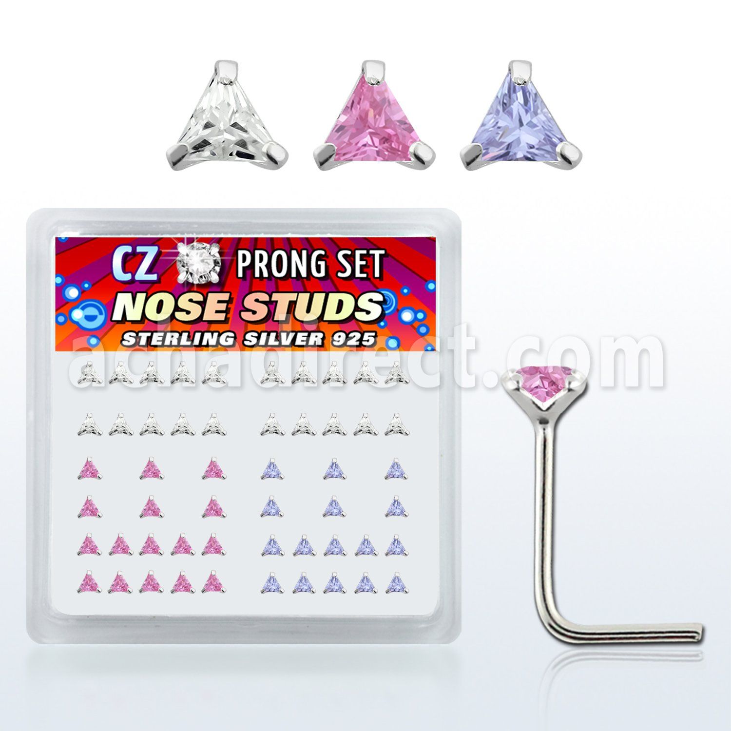 nszbtm caja display piercing nariz l plata esterlina 925 0 6mm zirconia tri 3mm distribuidor mayorista