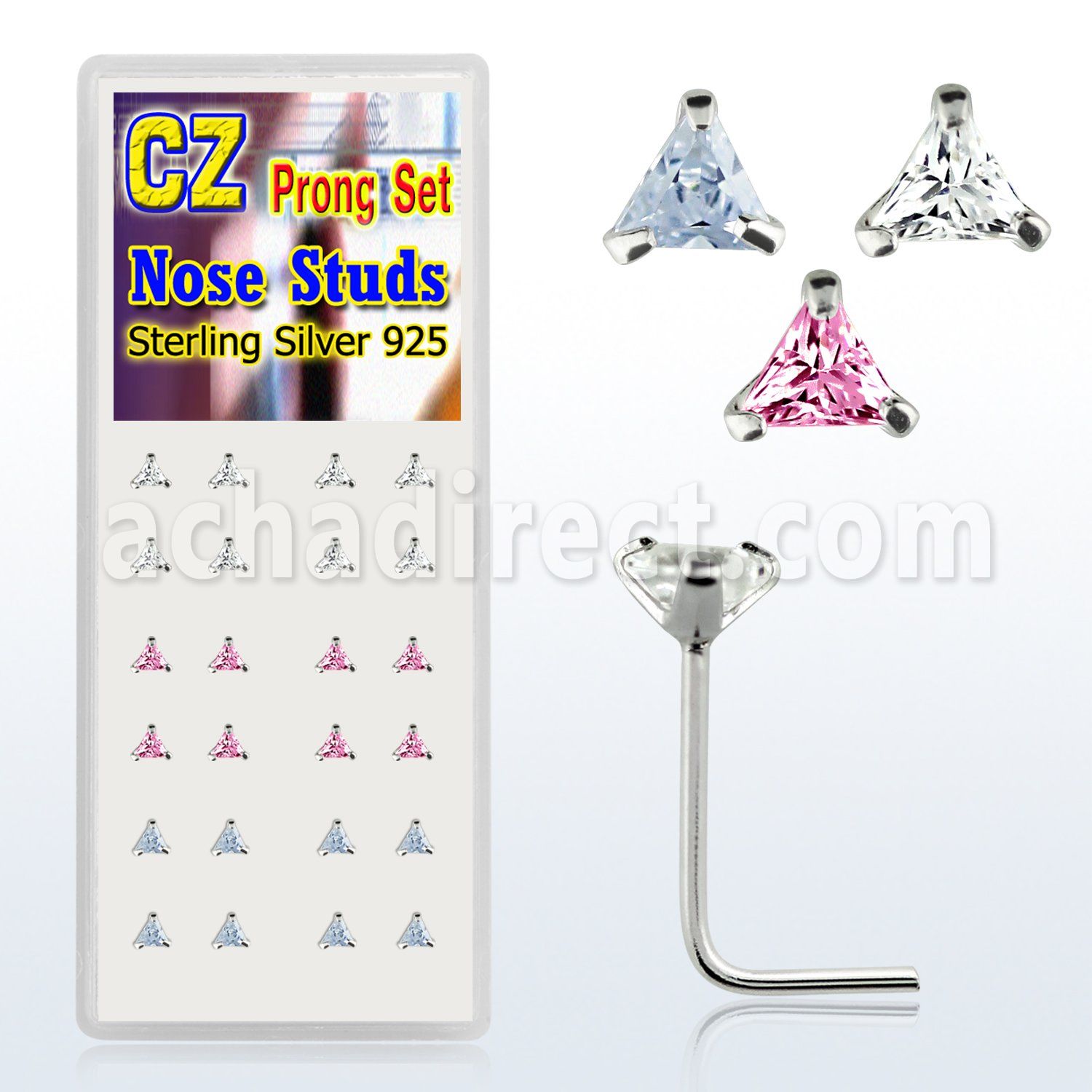 nsztrm caja display 24 piercing nariz l plata esterlina 925 0 6mm zirconia tri 3mm distribuidor