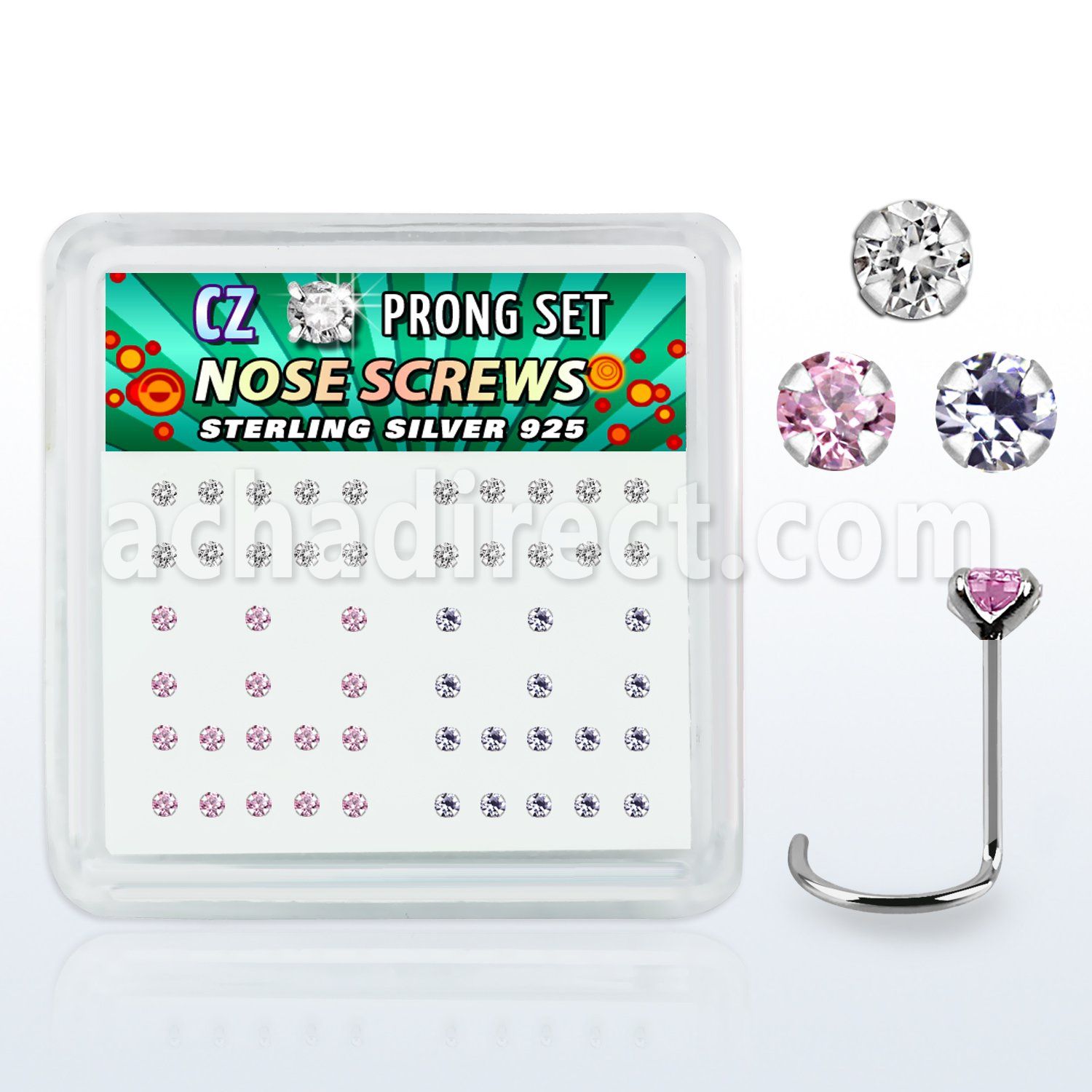 nwczbxm caja display 52 piercing nariz l plata esterlina 0 6mm zirconia 2mm mayorista