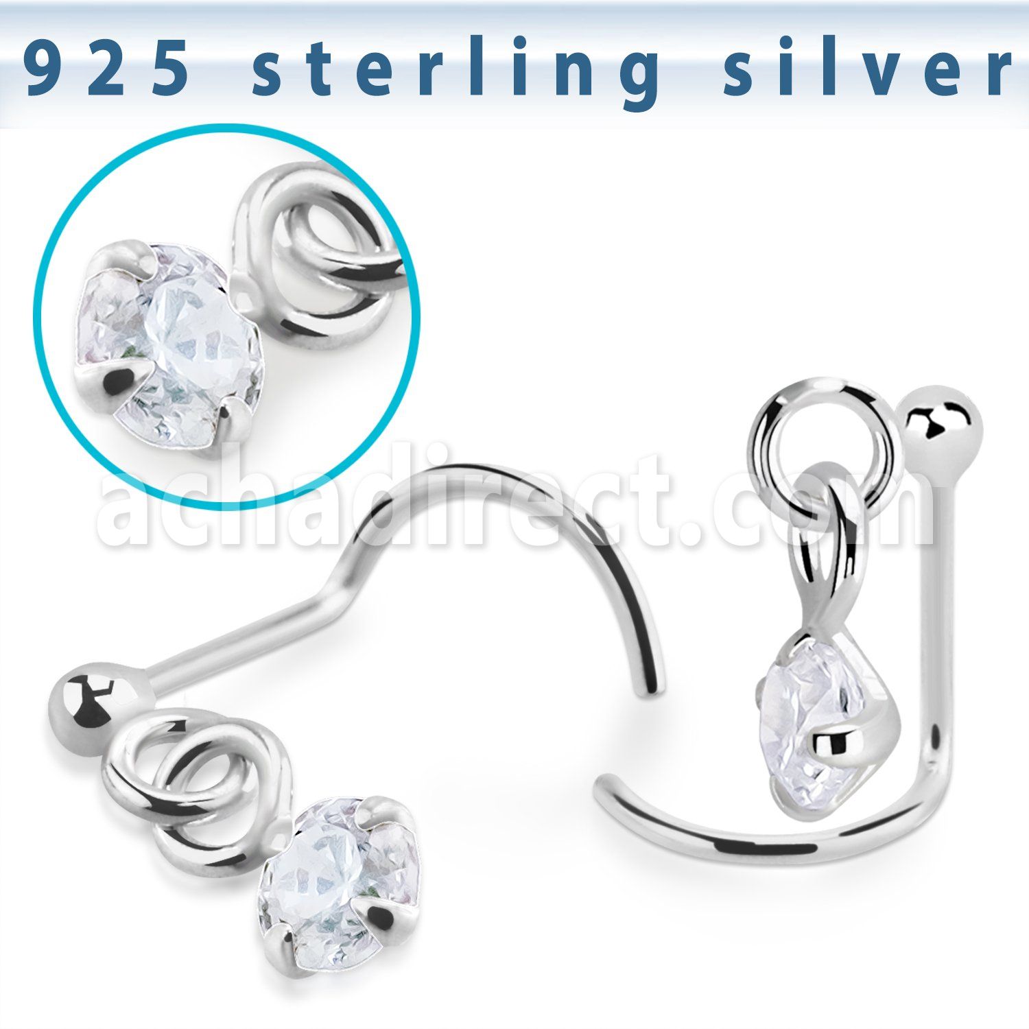 nwdvpz1 silver nose screw ball prong set dangling cz