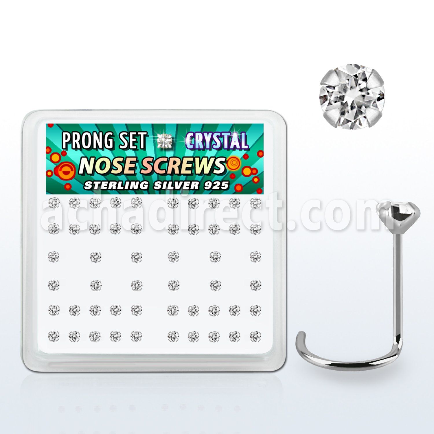 nwp14cx caja display 52 piercing nariz l plata esterlina 0 6mm cristal 2mm distribuidor mayorista
