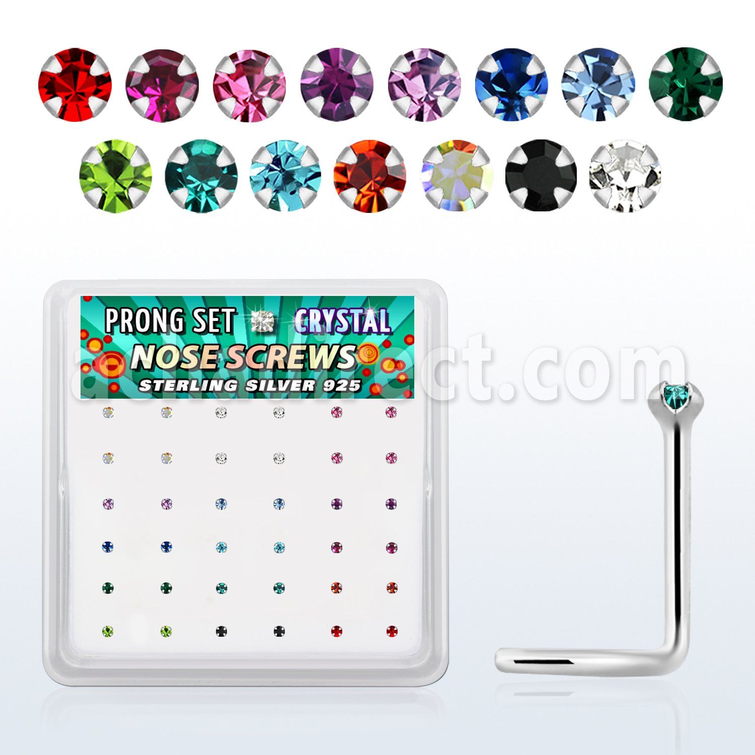 nwp9mbx caja display 36 piercing nariz l plata esterlina 925 cristal 1 5mm color distribuidor mayorista