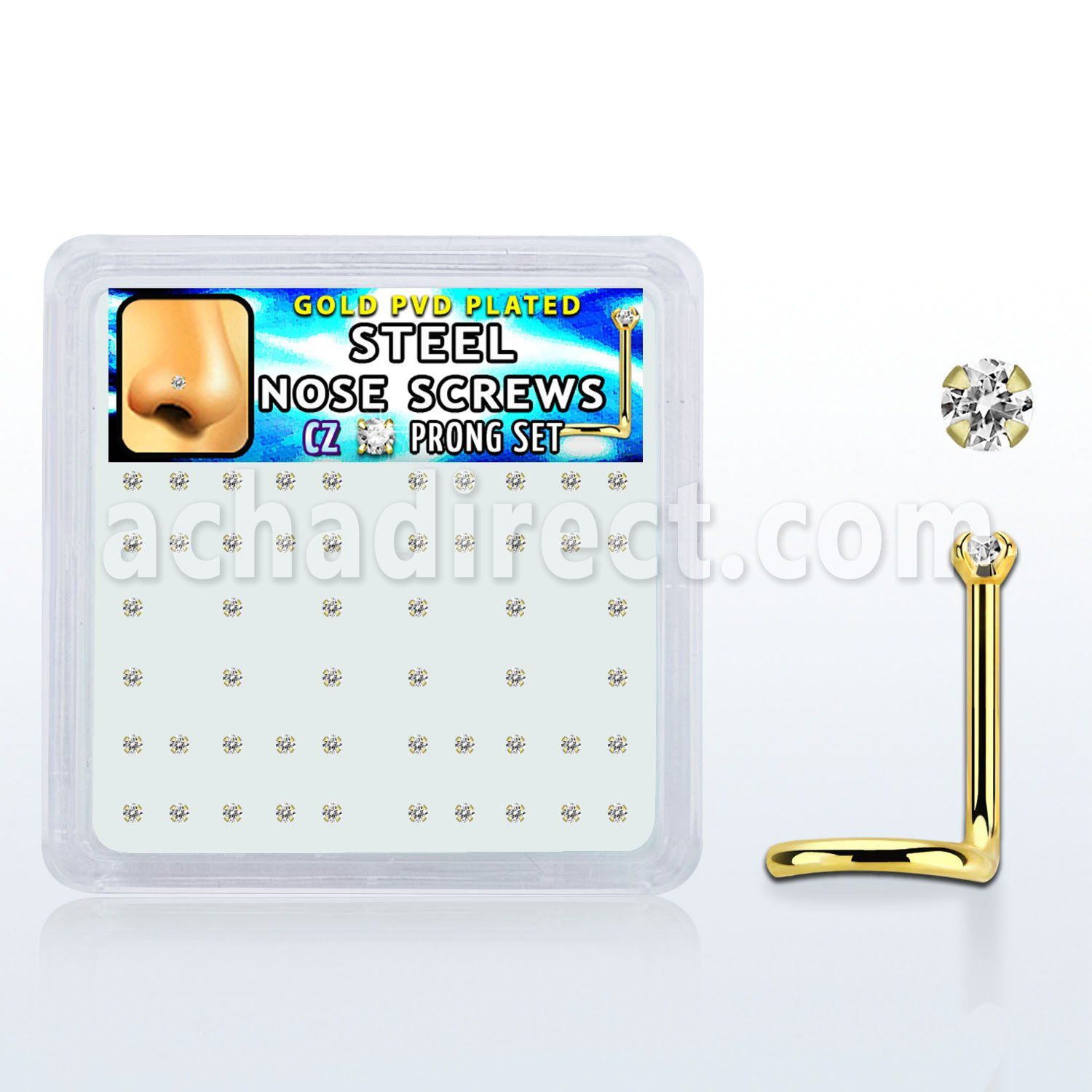 nwtz15xc caja unidades piercing nariz acero chapado pvd dorado cz redonda color claro