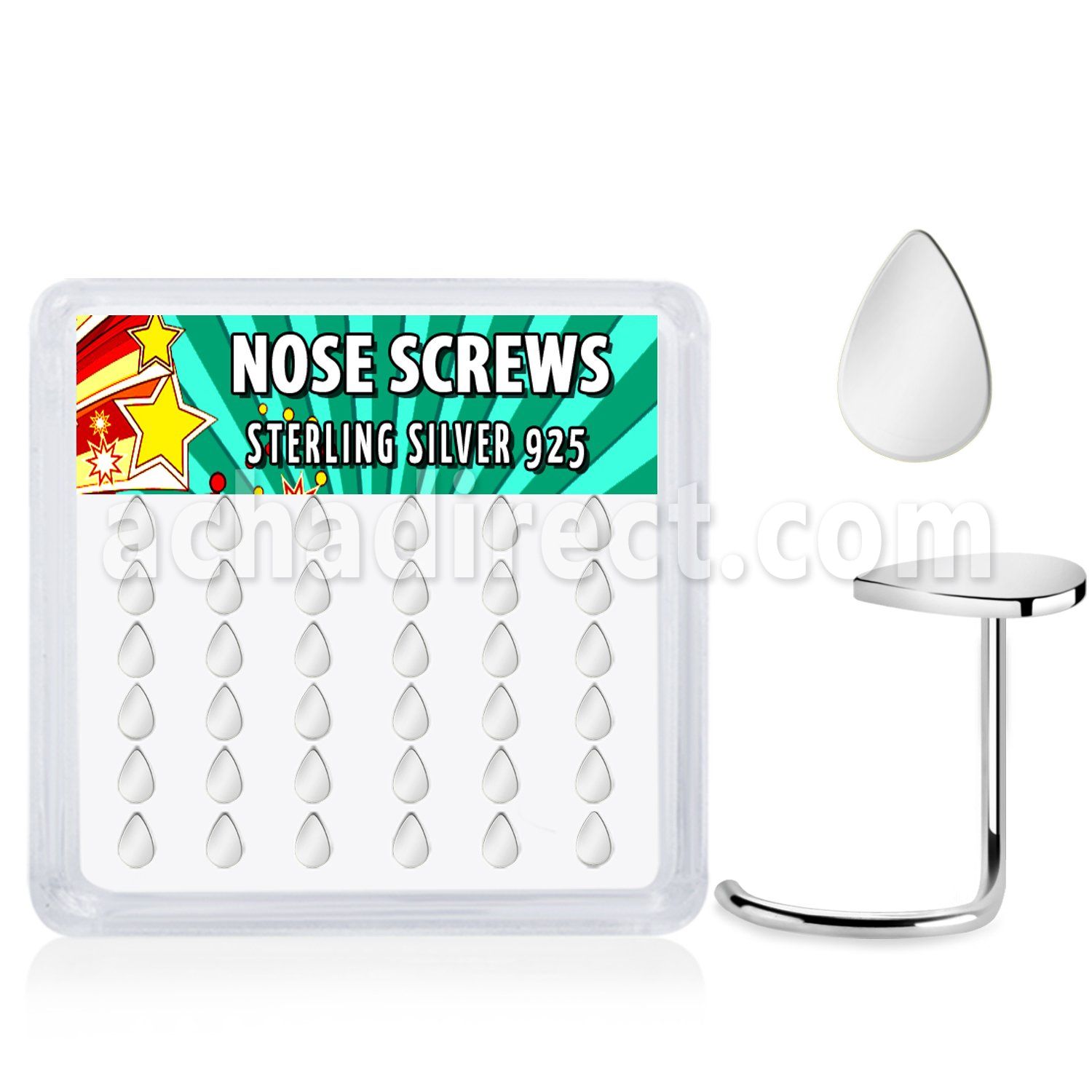 nwvdr36 925 sterling silver nose screws teardrop shaped tops