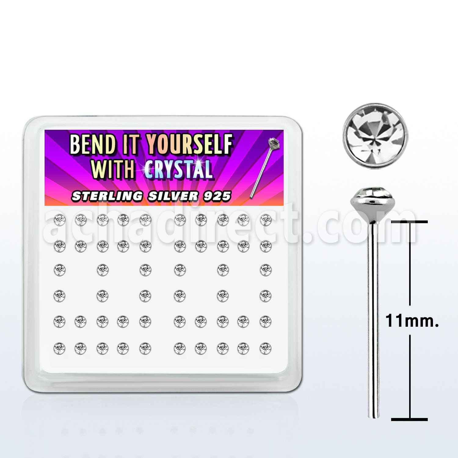 ny14cx caja display piercing nariz doblar tu mismo plata 925 0 6mm cristal redondo claro 2mm distribuidor