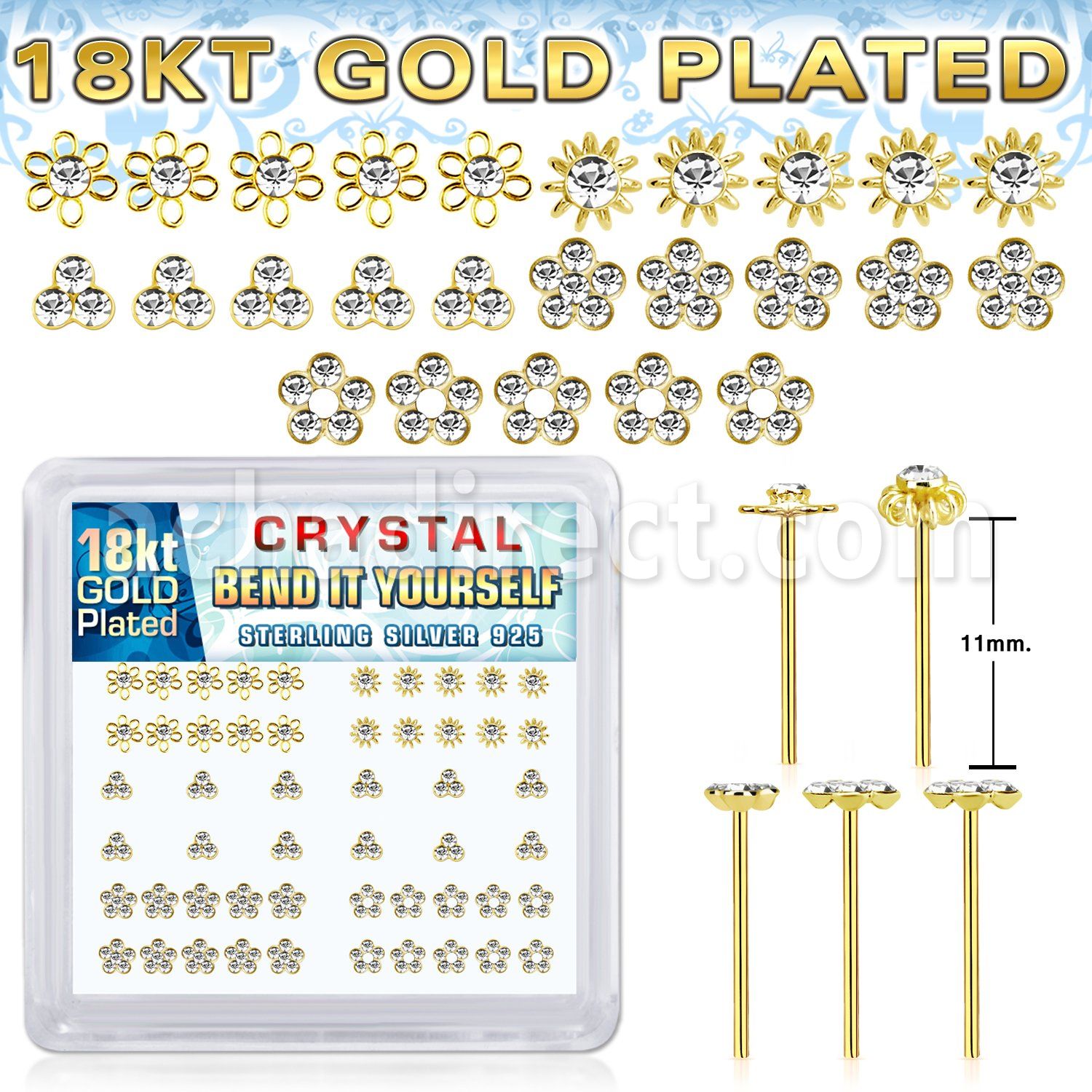 nybxm7cg 18k plated silver bend it yourself nosestuds flower