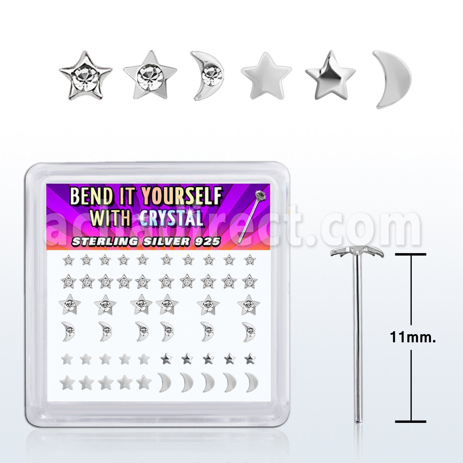 nybxm8c caja 52 piercing nariz doblar tu mismo plata 925 0 6mm variado estrella luna des claro crystals al por mayor
