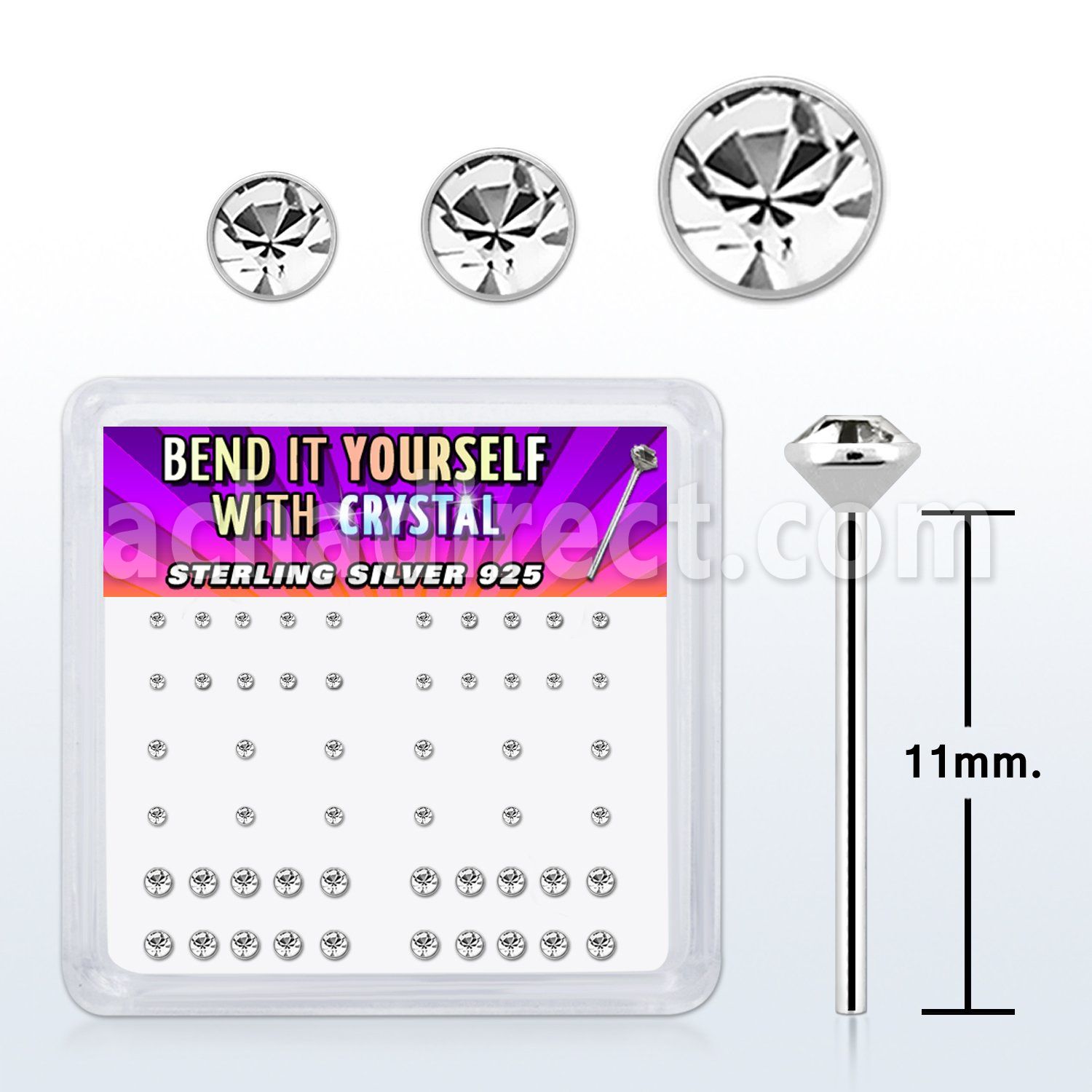 nybxmc2 caja display piercing nariz doblar tu mismo plata esterlina 925 0 6mm cristal claros redondos distribuidor