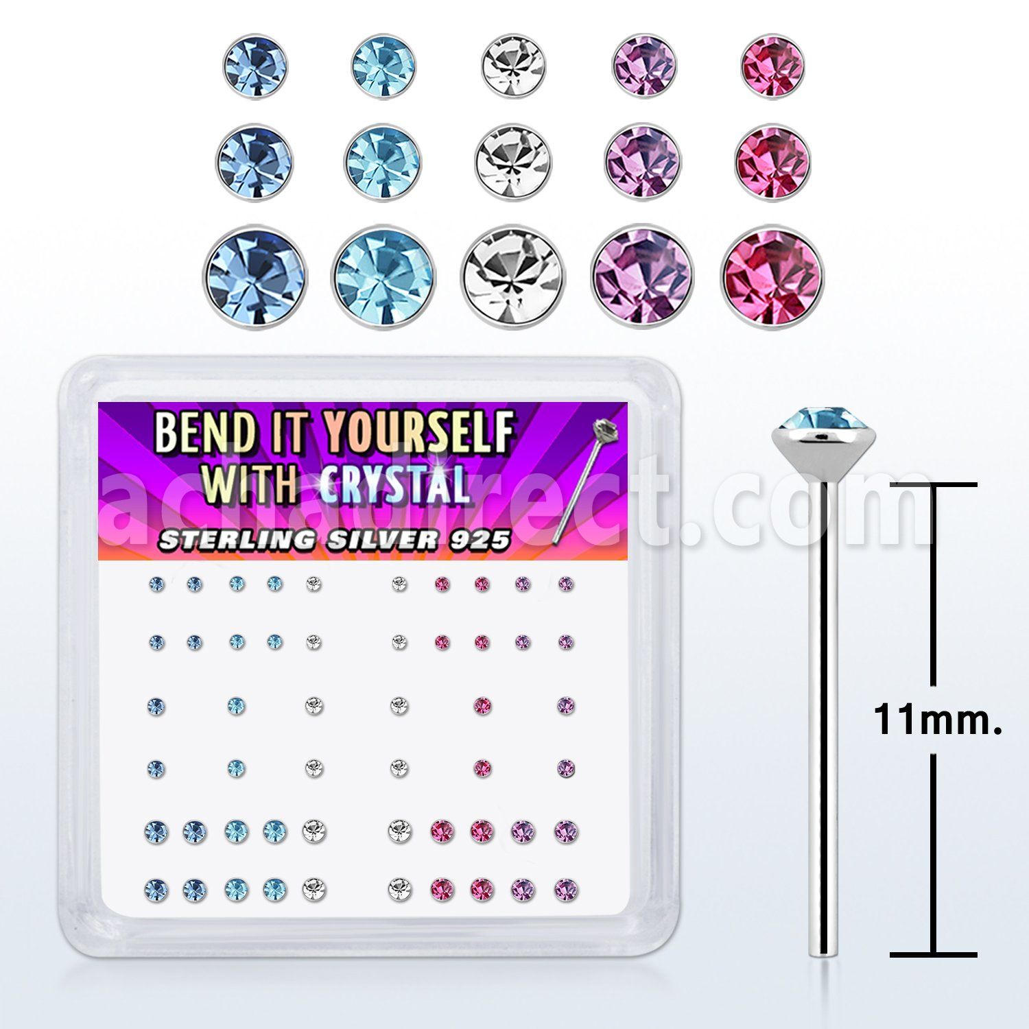 nybxmm caja display piercing nariz doblar tu mismo plata esterlina 925 0 6mm cristal redondos mayorista