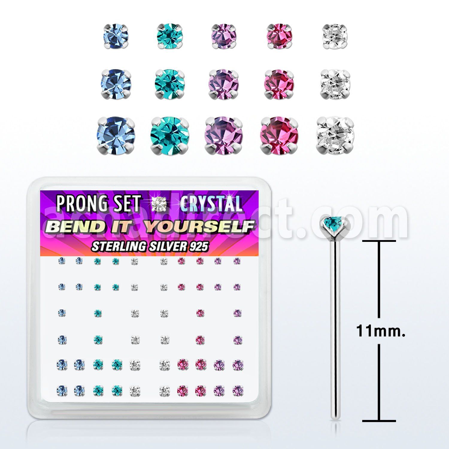 nybxpbm caja display piercing nariz doblar tu mismo plata esterlina 925 0 6mm cristal redondos distribuidor