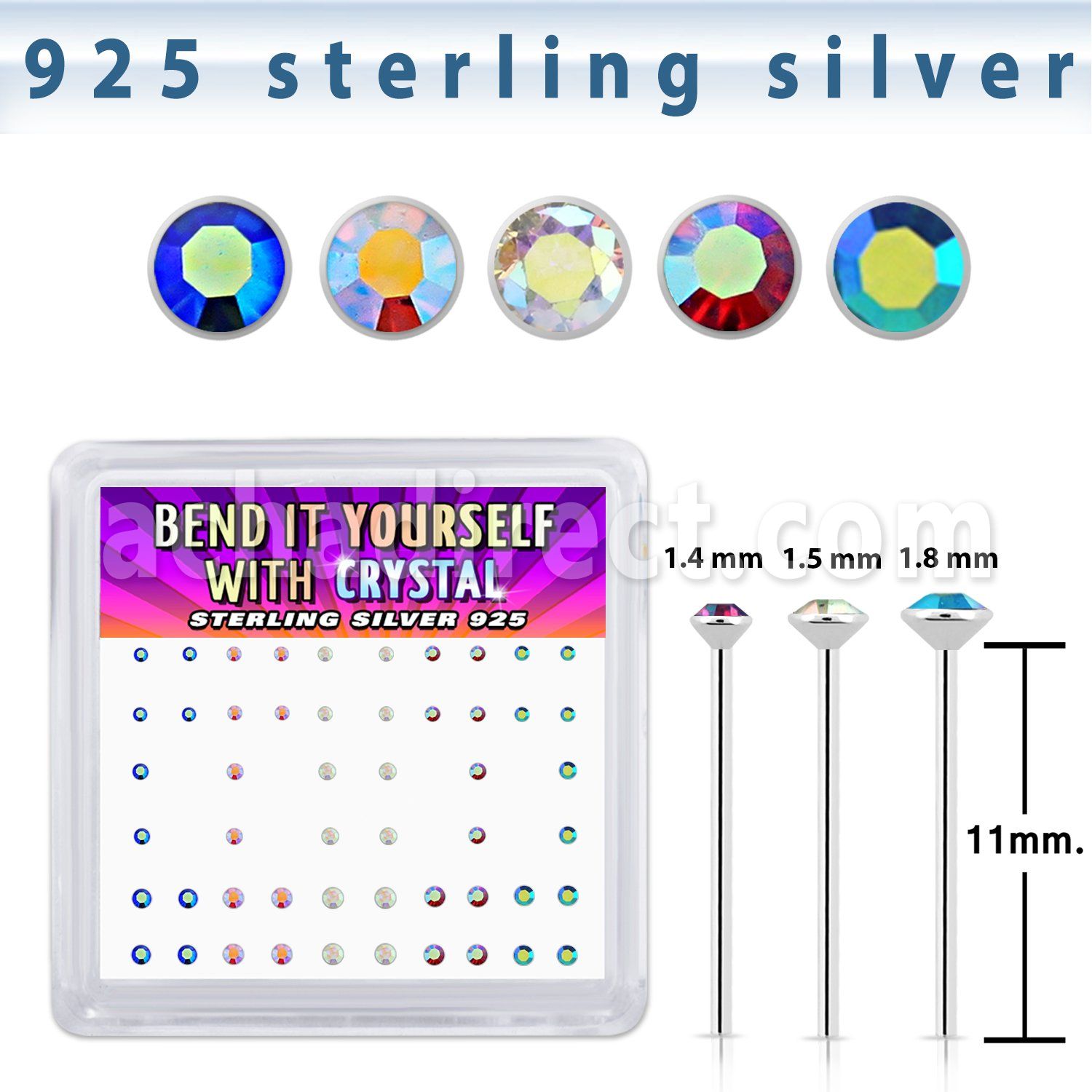 nymabm silver bend it yourself nose stud 22g colors 52