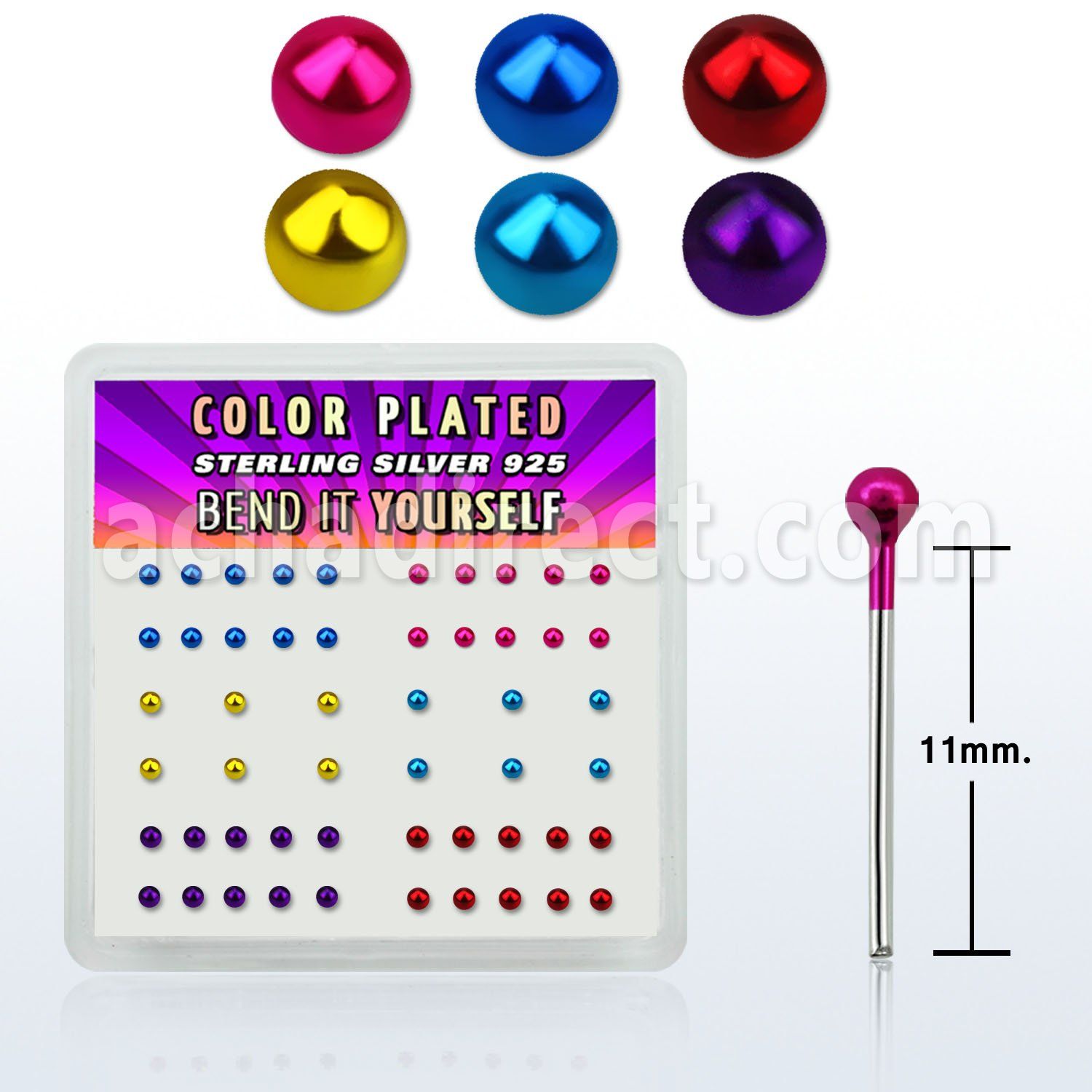 nymtbx2 caja display piercing nariz doblar tu mismo plata esterlina 925 0 6mm bola 2mm distribuidor mayorista