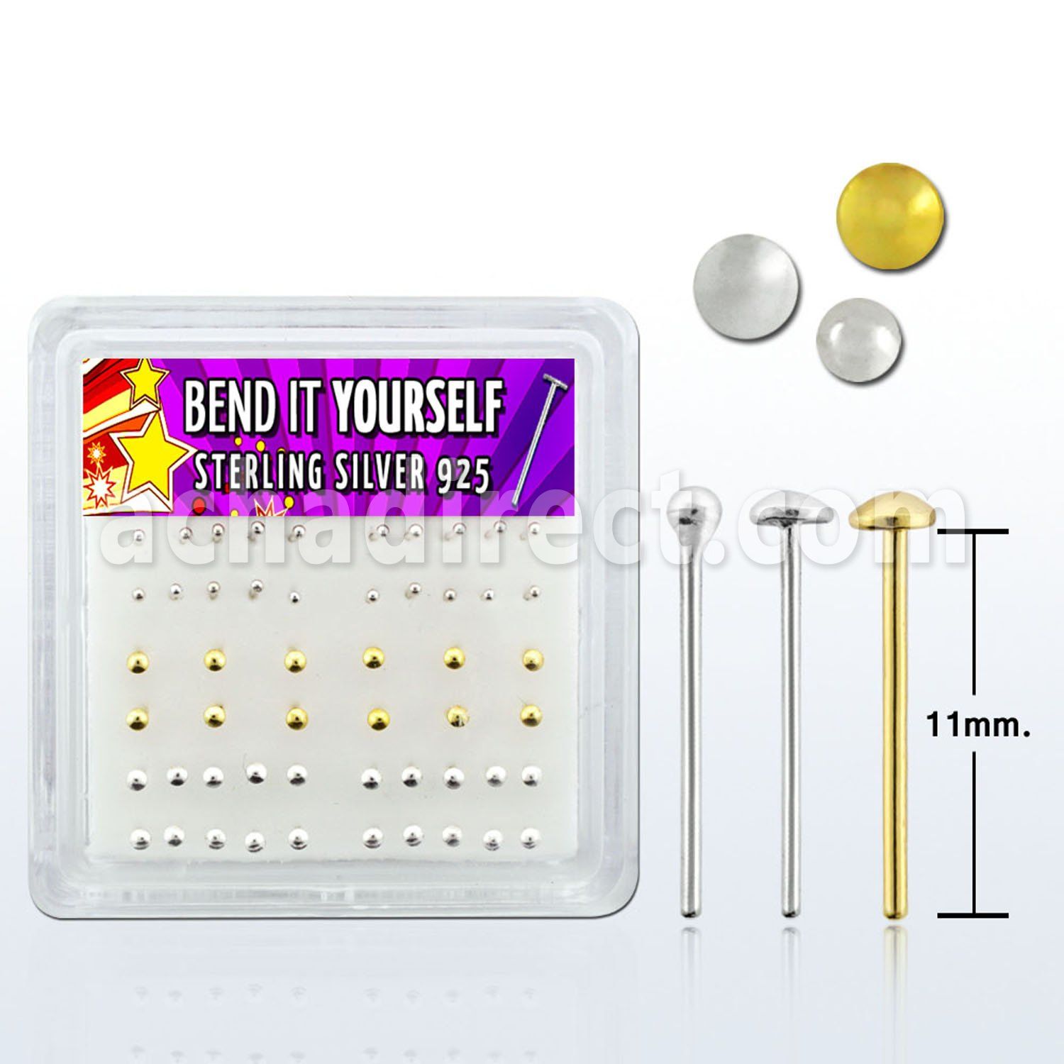 nymx1 caja display piercing nariz doblar tu mismo plata esterlina 925 0 6mm 1 5mm disco plano 2mm disco oro 18 kts 2mm distribuidor