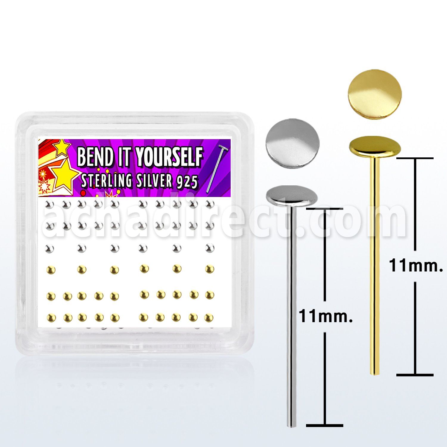 nymx4 caja display piercing nariz doblar tu mismo plata 925 0 6mm redonda 2mm 16 estan oro 18 kts mayorista