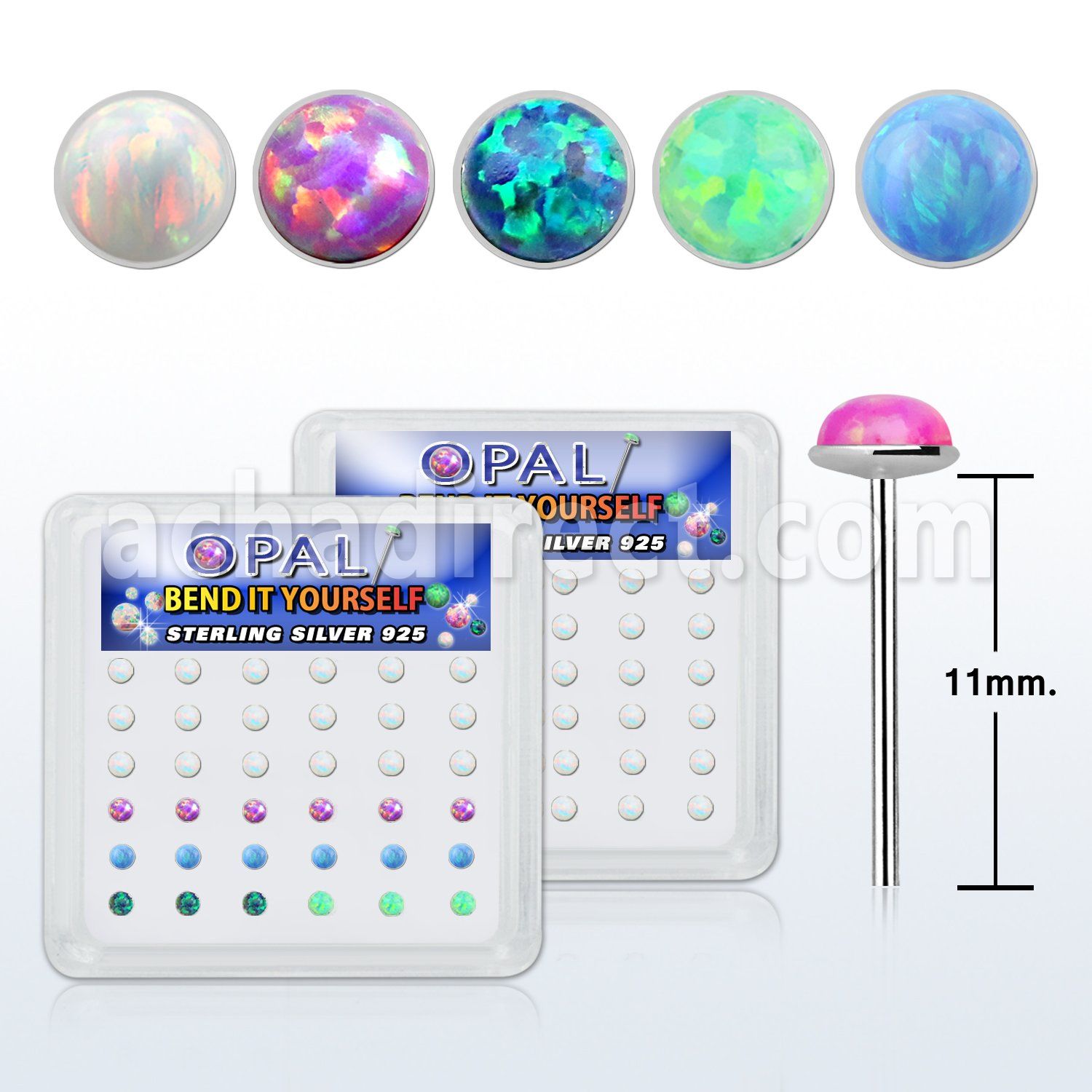 nyo25 caja 36 piercing nariz doblar tu mismo plata 925 0 6mm opalos sinteticos redondos 2 5mm al por mayor
