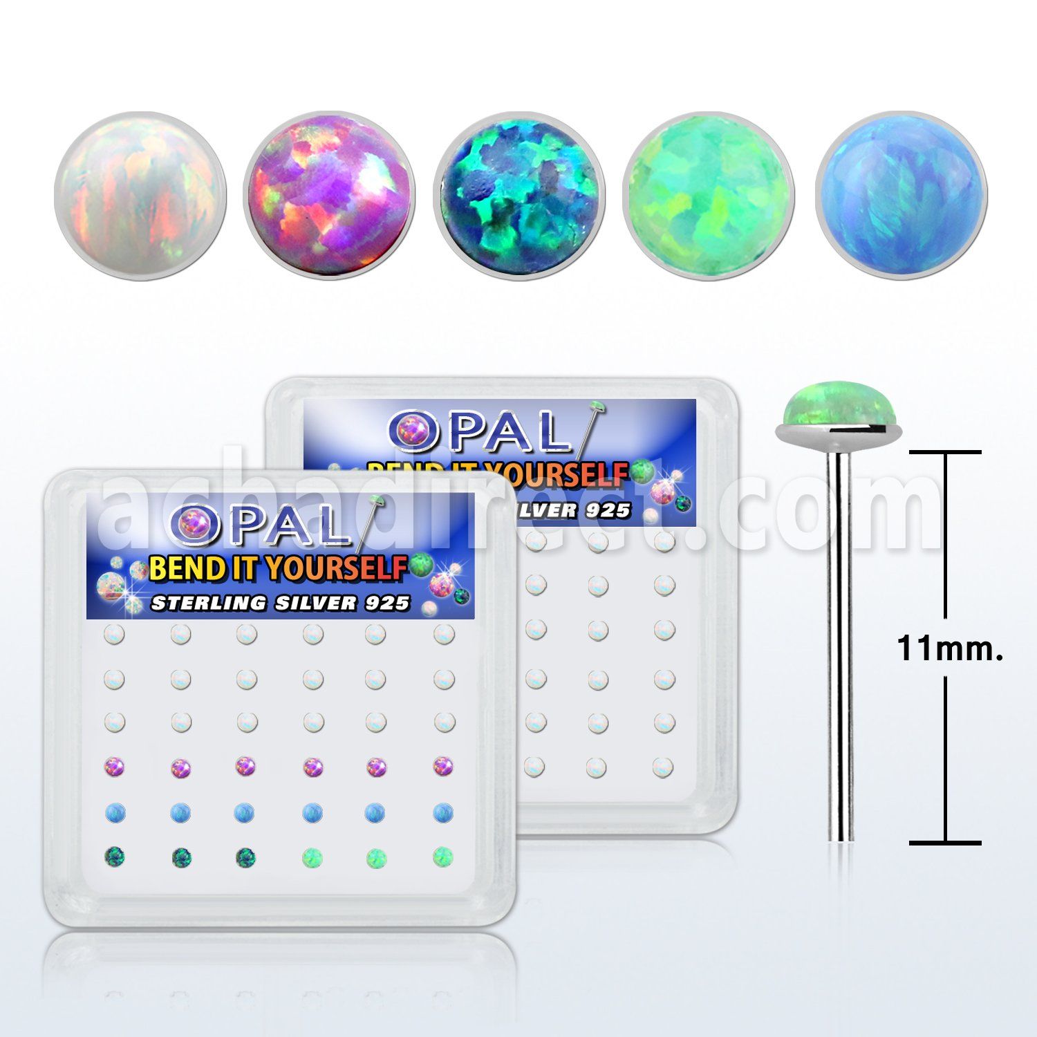 nyo2 caja 36 piercing nariz doblar tu mismo plata 925 0 6mm opalos sinteticos redondos 2mm distribuidor mayorista