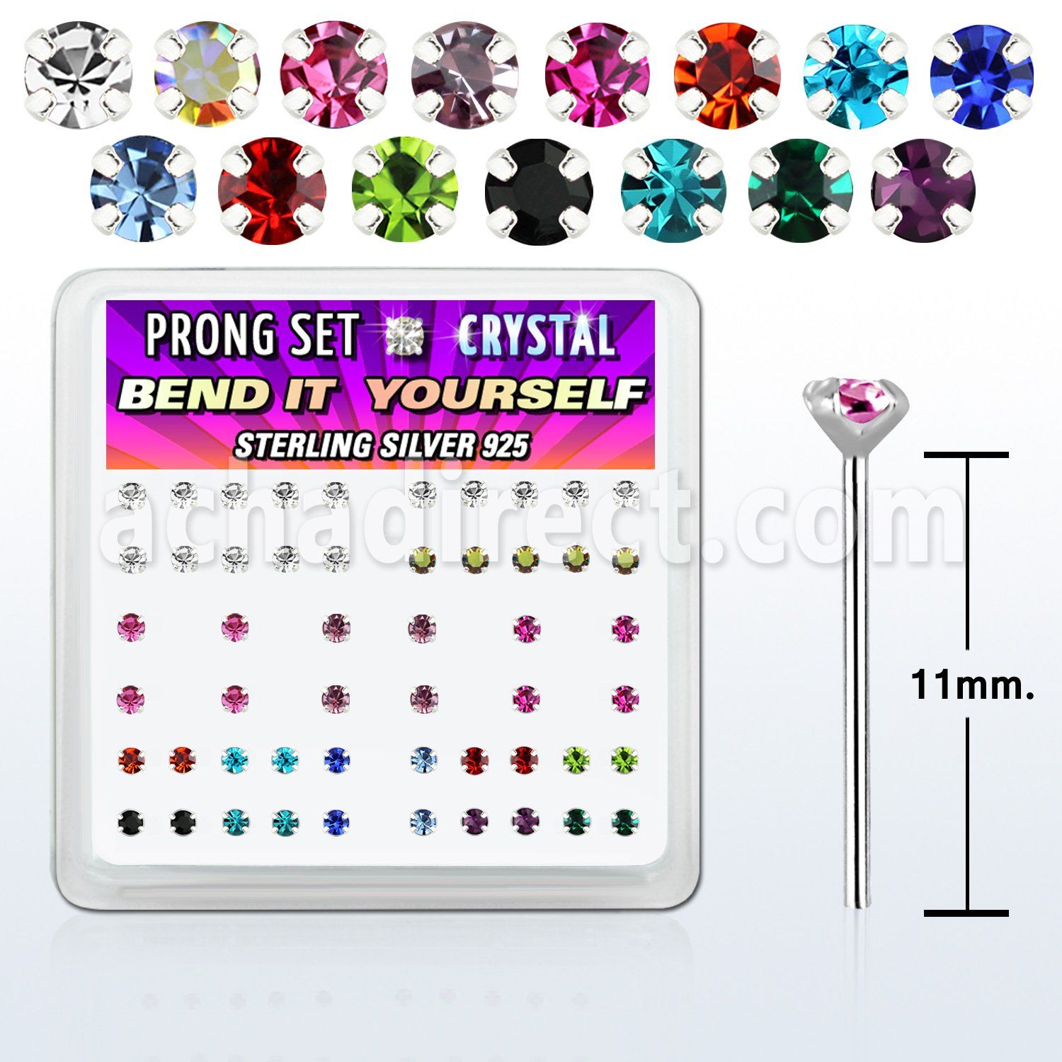 nyp14mx caja display piercing nariz doblar tu mismo plata 925 0 6mm cristal redondo 2mm venta