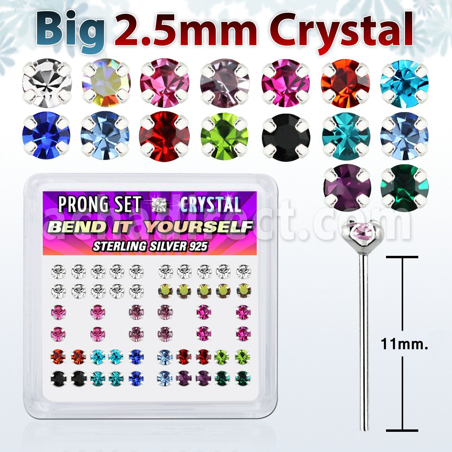 nyp19mx caja display piercing nariz doblar tu mismo plata esterlina 925 0 6mm cristal 2 5mm distribuidor