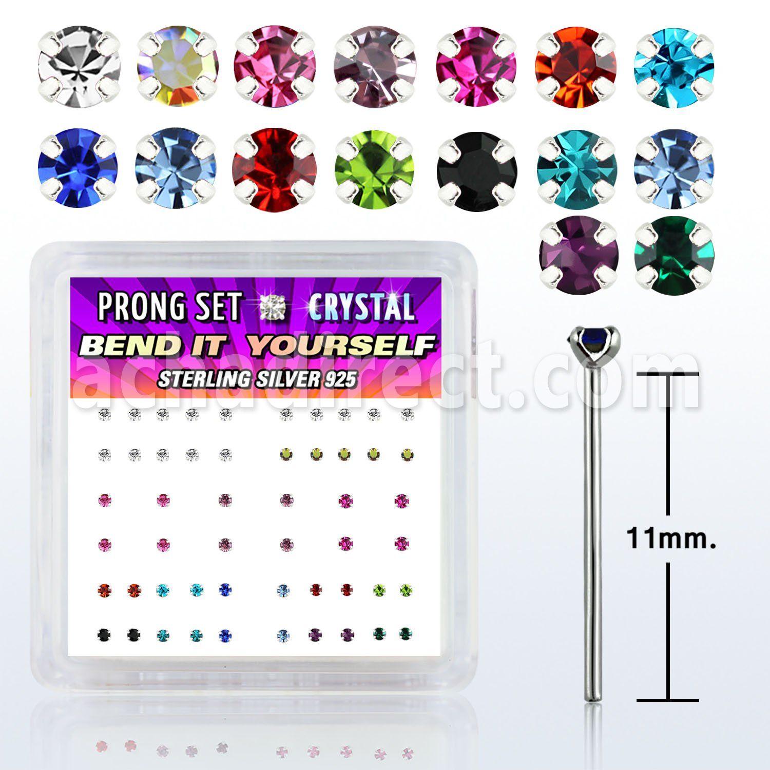 nypbm caja display piercing nariz doblar tu mismo plata esterlina 925 0 6mm cristal redondos 1 5mm distribuidor