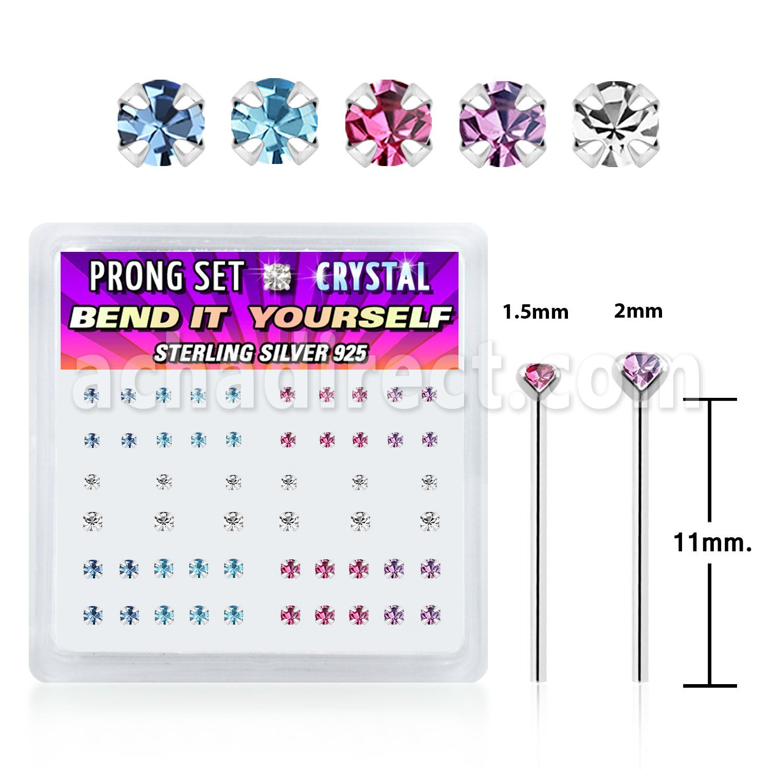 nypbmm caja display piercing nariz doblar tu mismo plata esterlina 925 0 6mm cristal redondos 1 5mm 2mm al por mayor