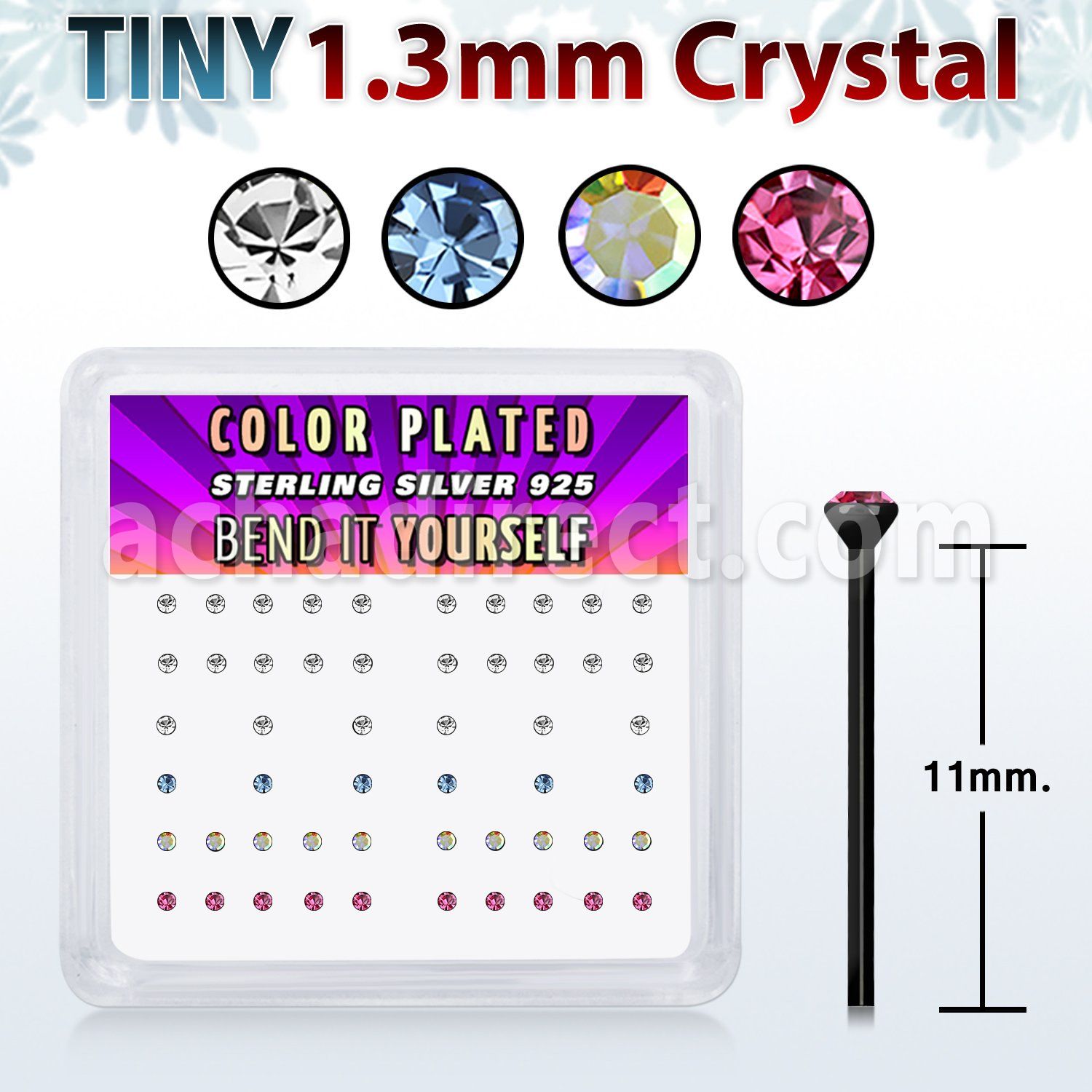 nyrb6xm caja display 52 piercing nariz doblar tu mismo plata 925 negro 0 6mm cristal redondo 1 25mm venta