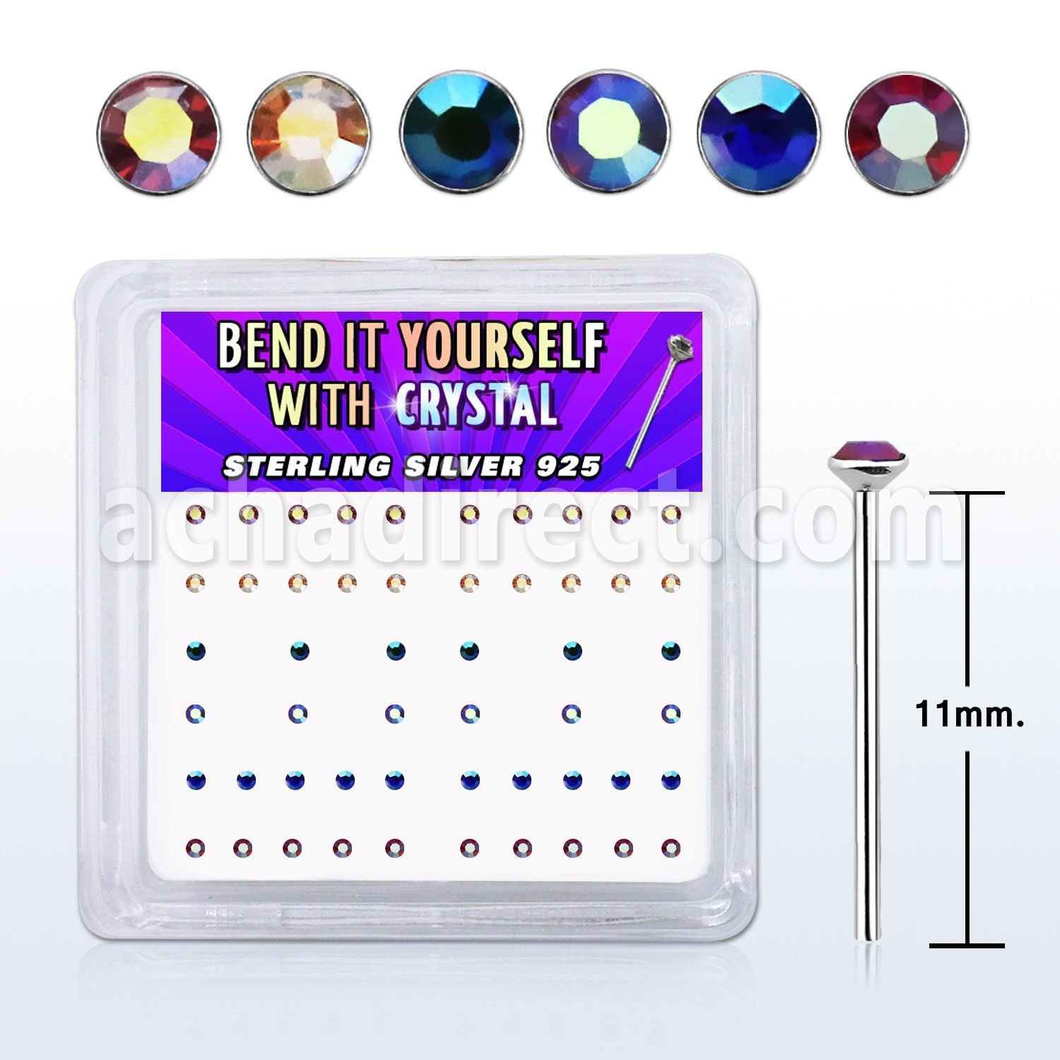 nyrdxabm caja display piercing nariz doblar tu mismo plata esterlina 925 0 6mm cristal redondos recubrimiento ab 1 5mm mayorista