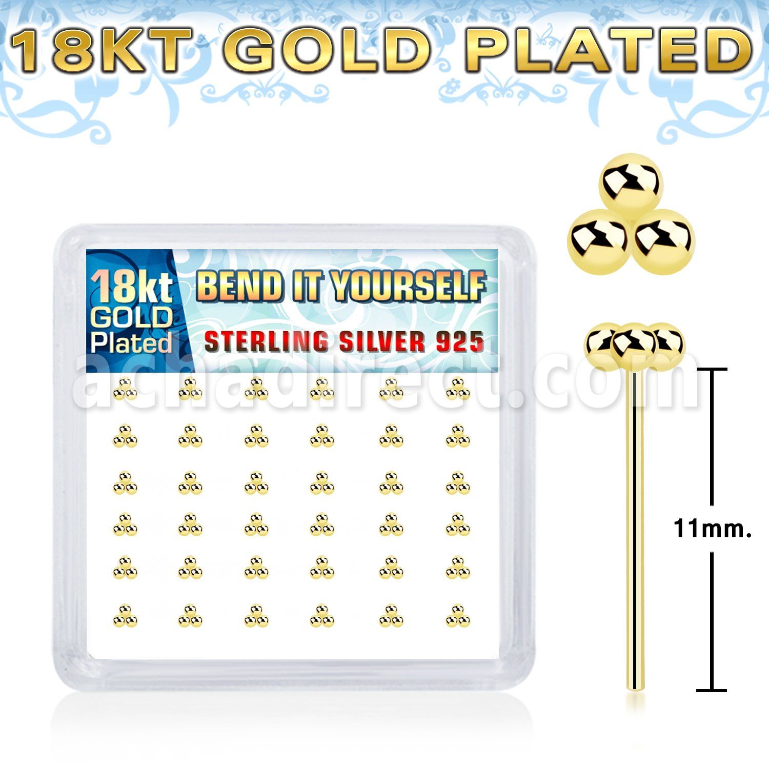 nytsv36g 18k plated silver bend nose studs balls 36pcs