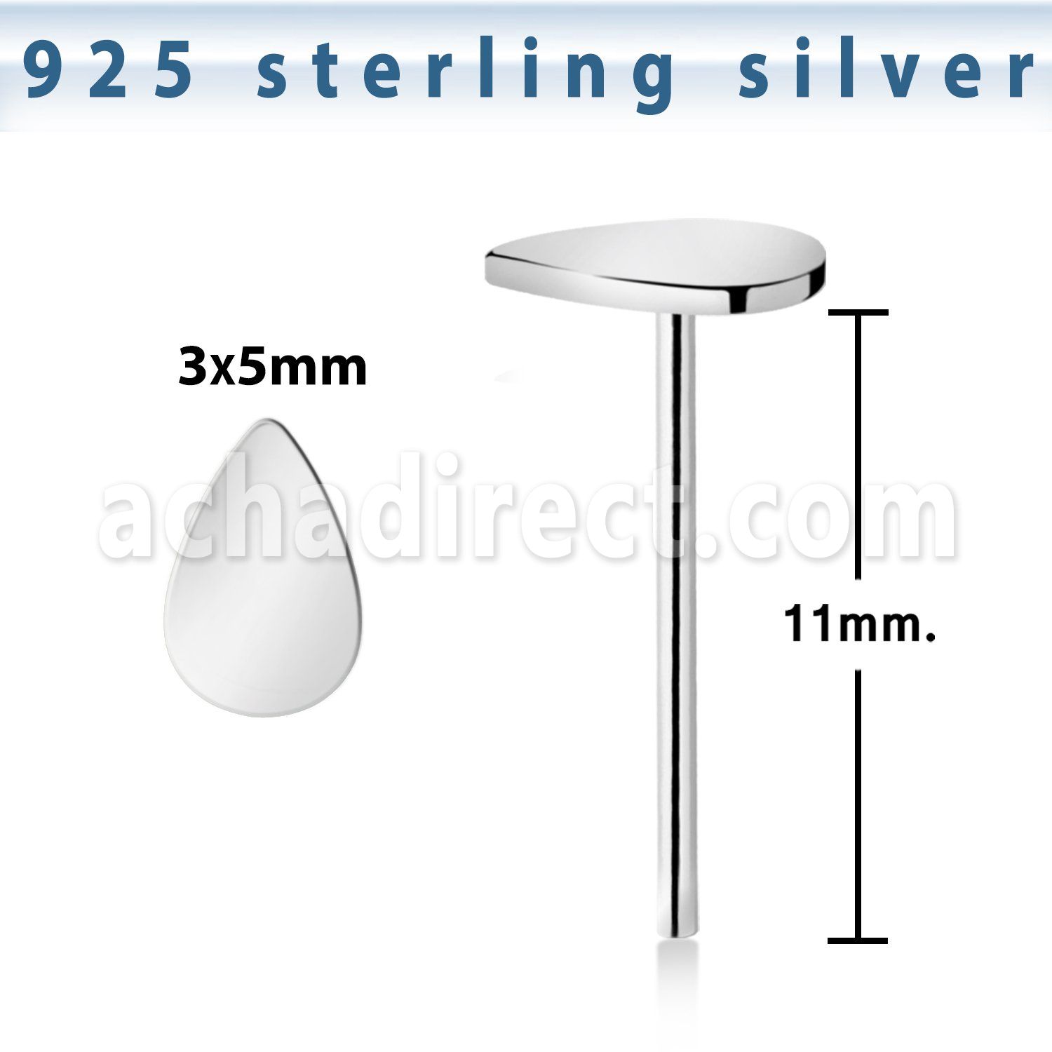 nyvdr 925 sterling silver nose stud teardrop shaped top