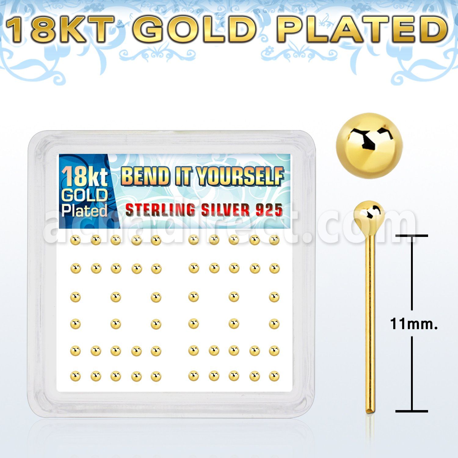 nyx18b2 caja display piercing nariz doblar tu mismo plata esterlina 925 0 6mm oro 18 kts bola 2mm venta